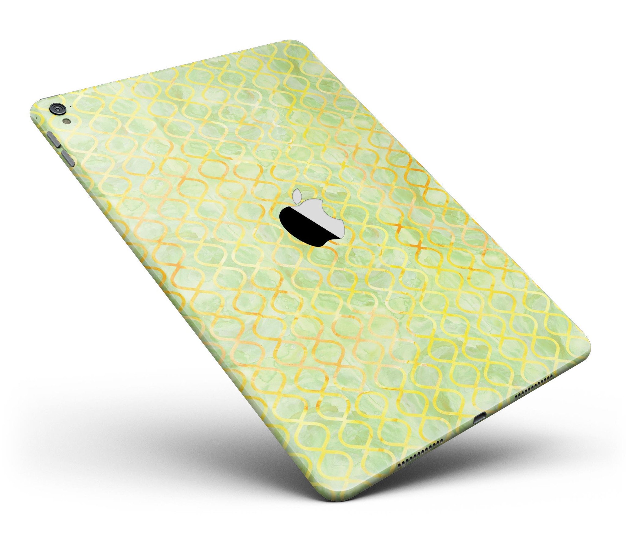 Green and yellow watercolor helix pattern skin for iPad Pro, showcasing vibrant colors and full body coverage.