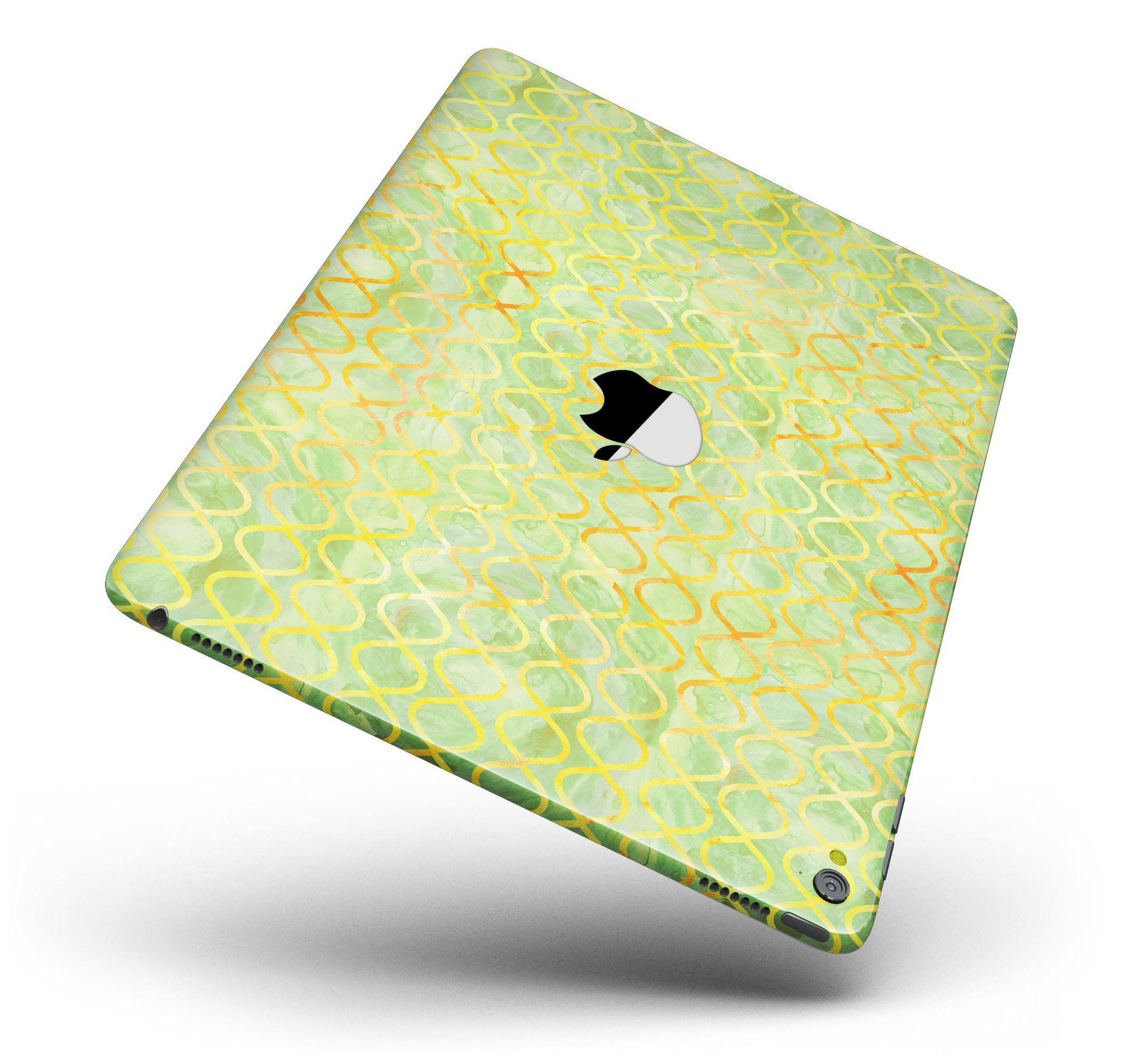 Green and yellow watercolor helix pattern skin for iPad Pro, showcasing vibrant colors and full body coverage.