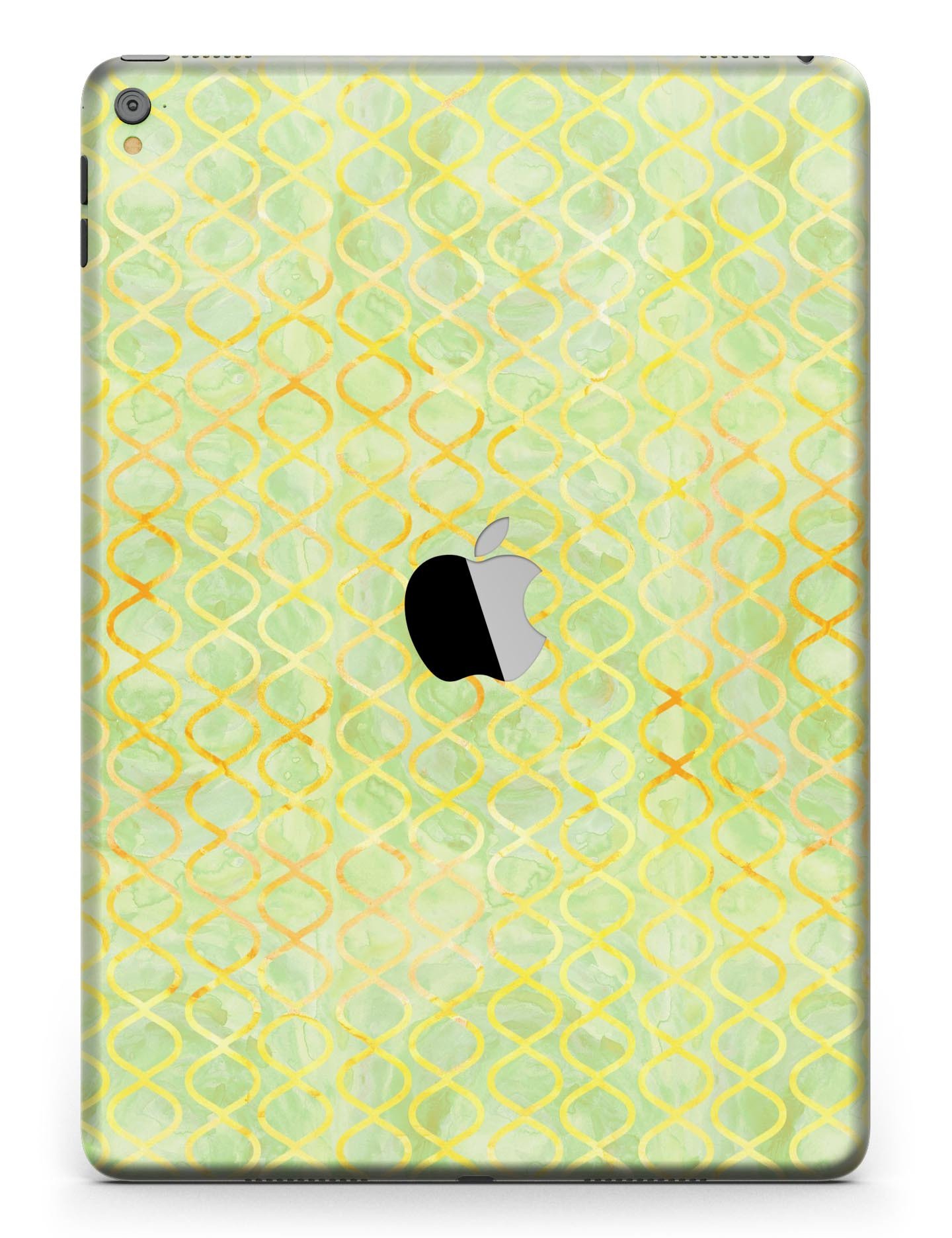 Green and yellow watercolor helix pattern skin for iPad Pro, showcasing vibrant colors and full body coverage.