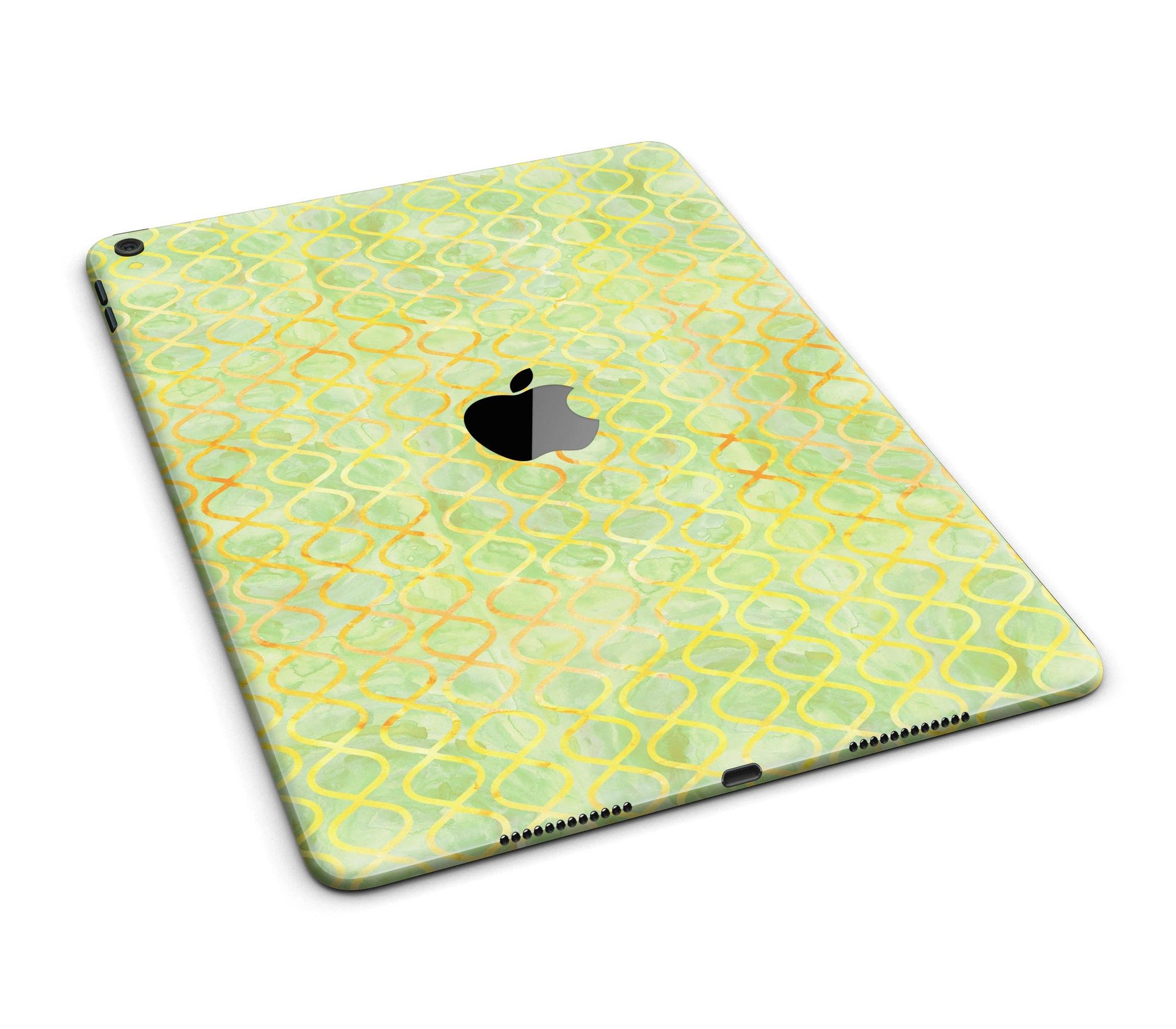 Green and yellow watercolor helix pattern skin for iPad Pro, showcasing vibrant colors and full body coverage.