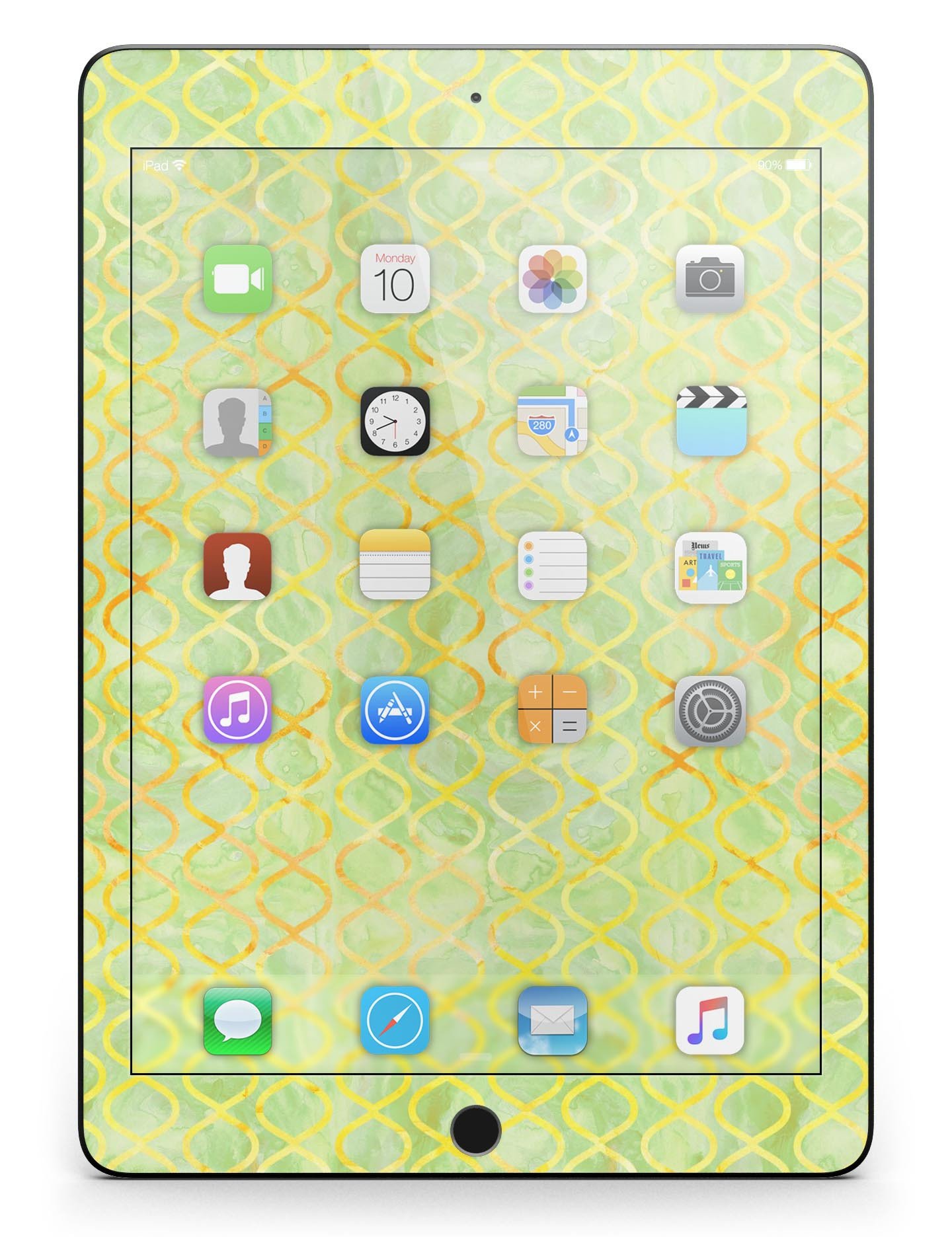 Green and yellow watercolor helix pattern skin for iPad Pro, showcasing vibrant colors and full body coverage.