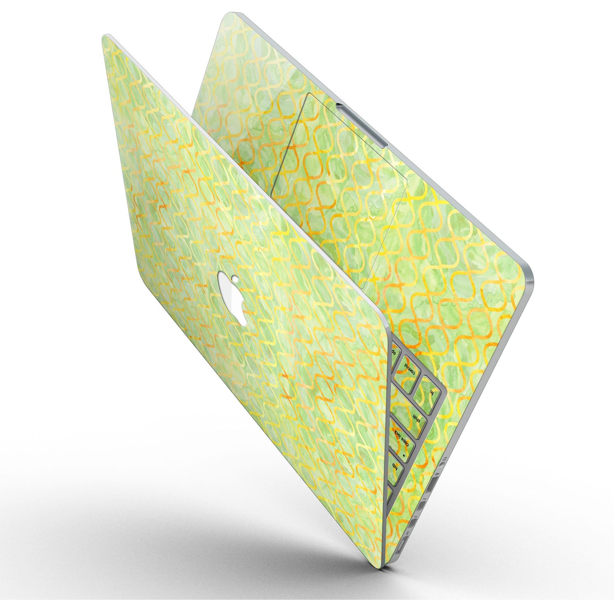 Green and Yellow Watercolor Helix Pattern skin for MacBook Pro with Retina Display, showcasing vibrant colors and intricate design.