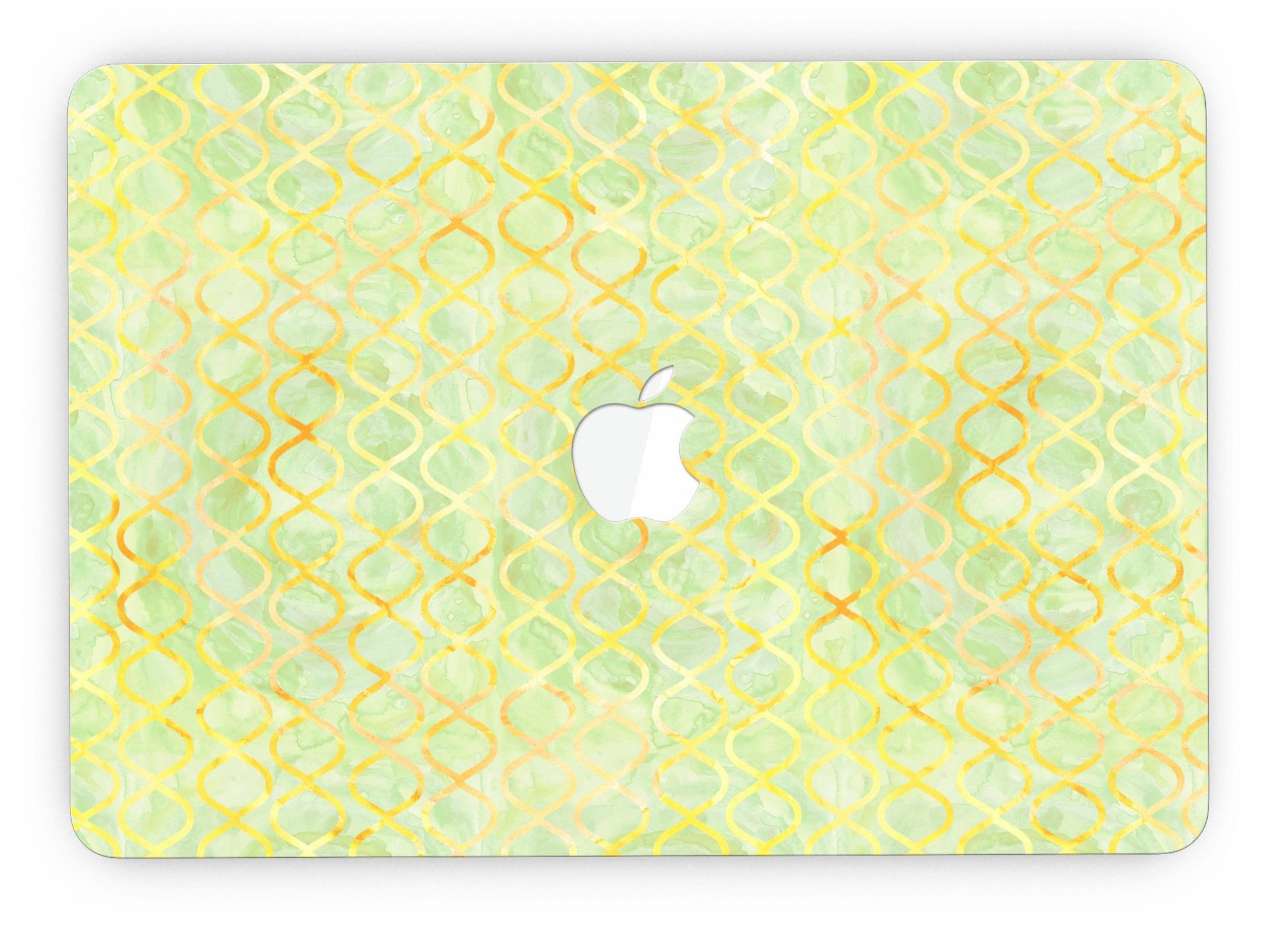 Green and Yellow Watercolor Helix Pattern skin for MacBook Pro with Retina Display, showcasing vibrant colors and intricate design.