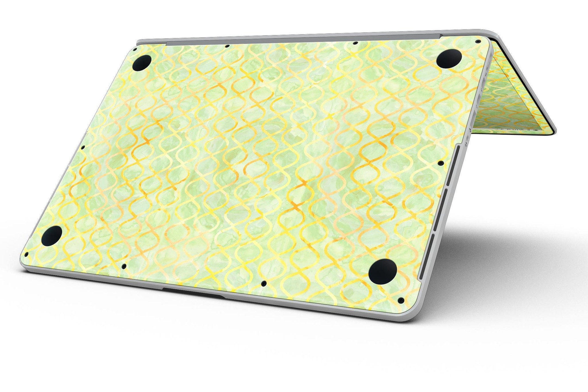 Green and Yellow Watercolor Helix Pattern skin for MacBook Pro with Retina Display, showcasing vibrant colors and intricate design.