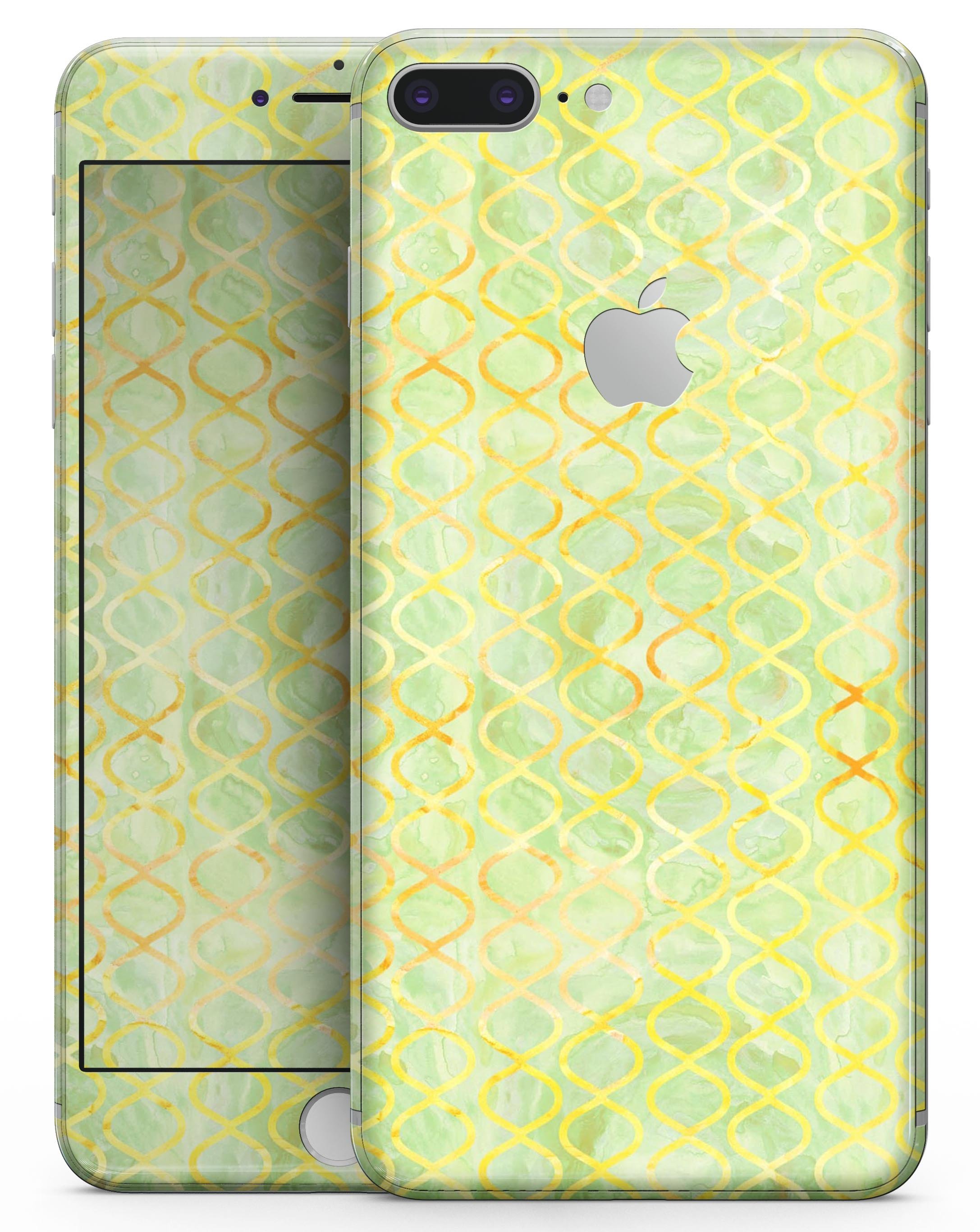 Green and Yellow Watercolor Helix Pattern skin for iPhone 8, showcasing vibrant colors and unique design.