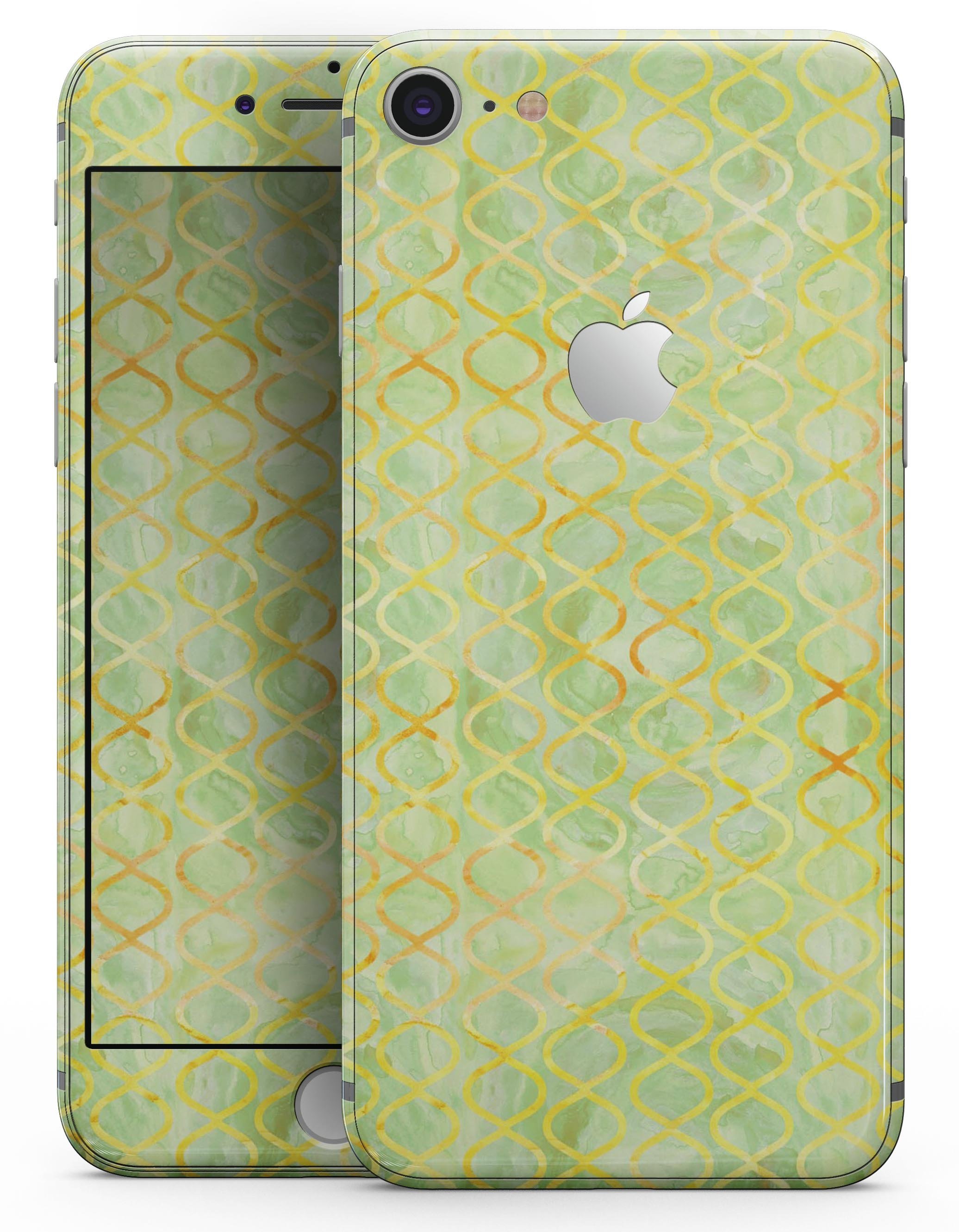 Green and Yellow Watercolor Helix Pattern skin for iPhone 8, showcasing vibrant colors and unique design.