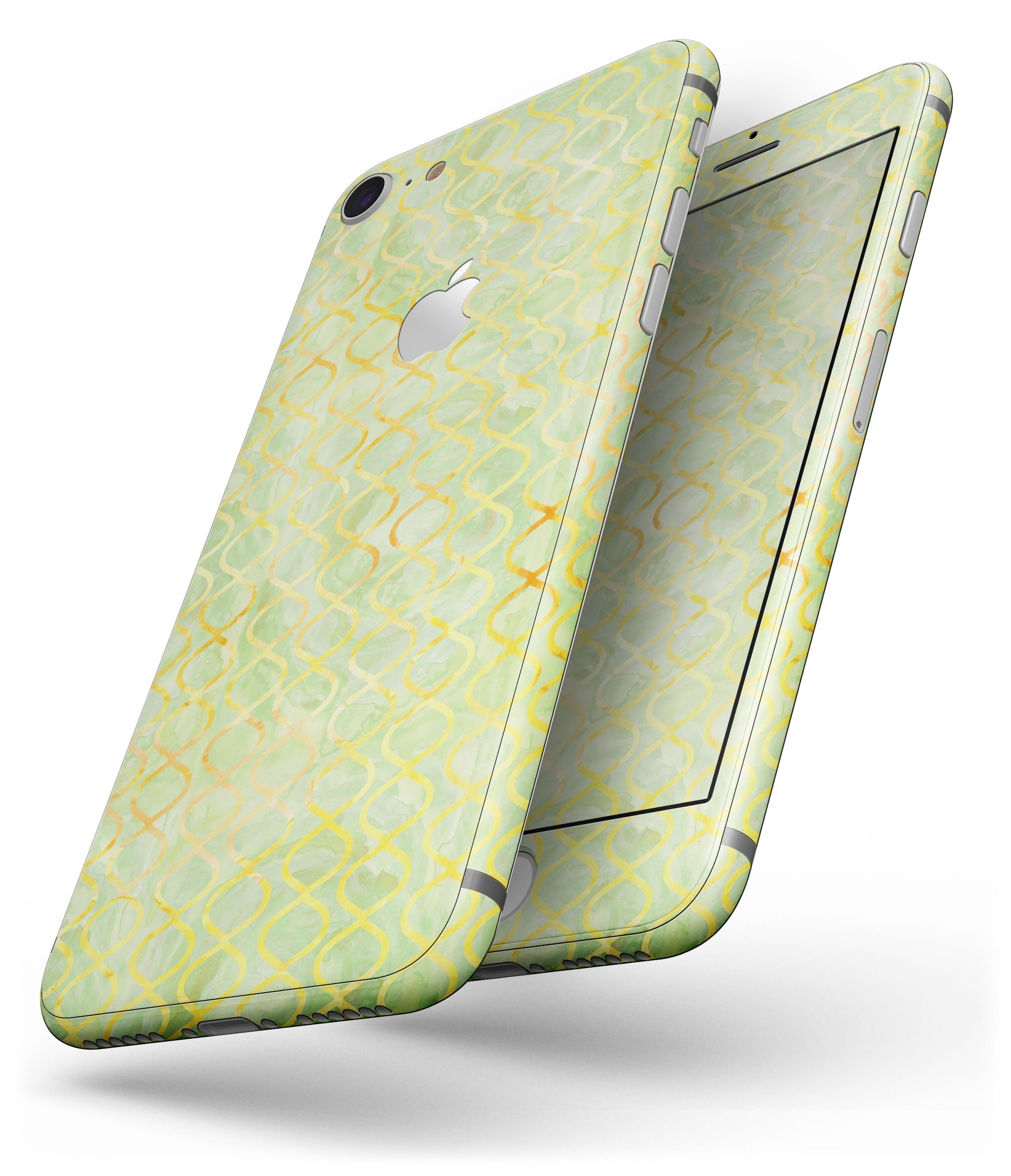 Green and Yellow Watercolor Helix Pattern skin for iPhone 8, showcasing vibrant colors and unique design.