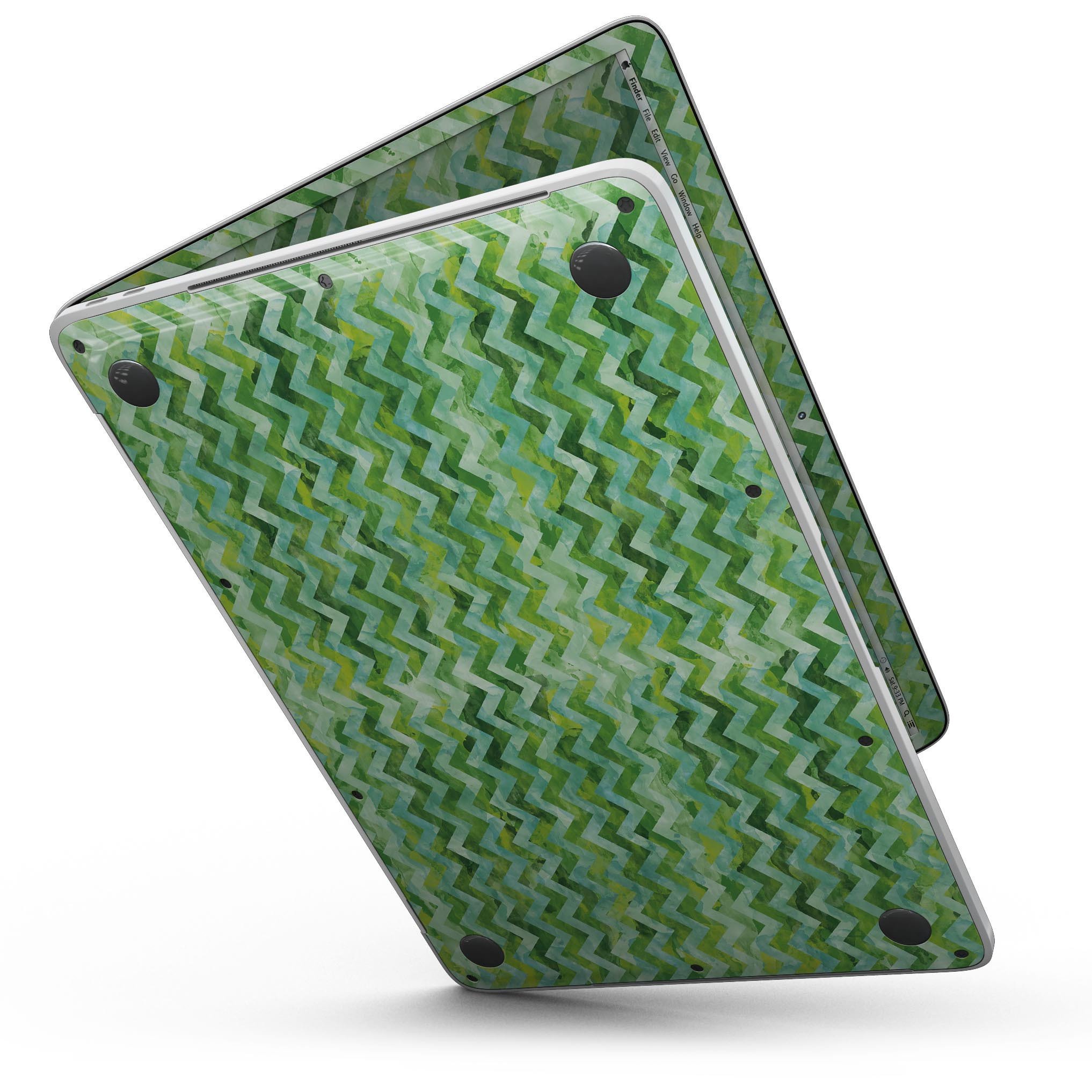 Green Basic Watercolor Chevron Pattern skin for 13" MacBook Pro without Touch Bar, showcasing vibrant colors and stylish design.