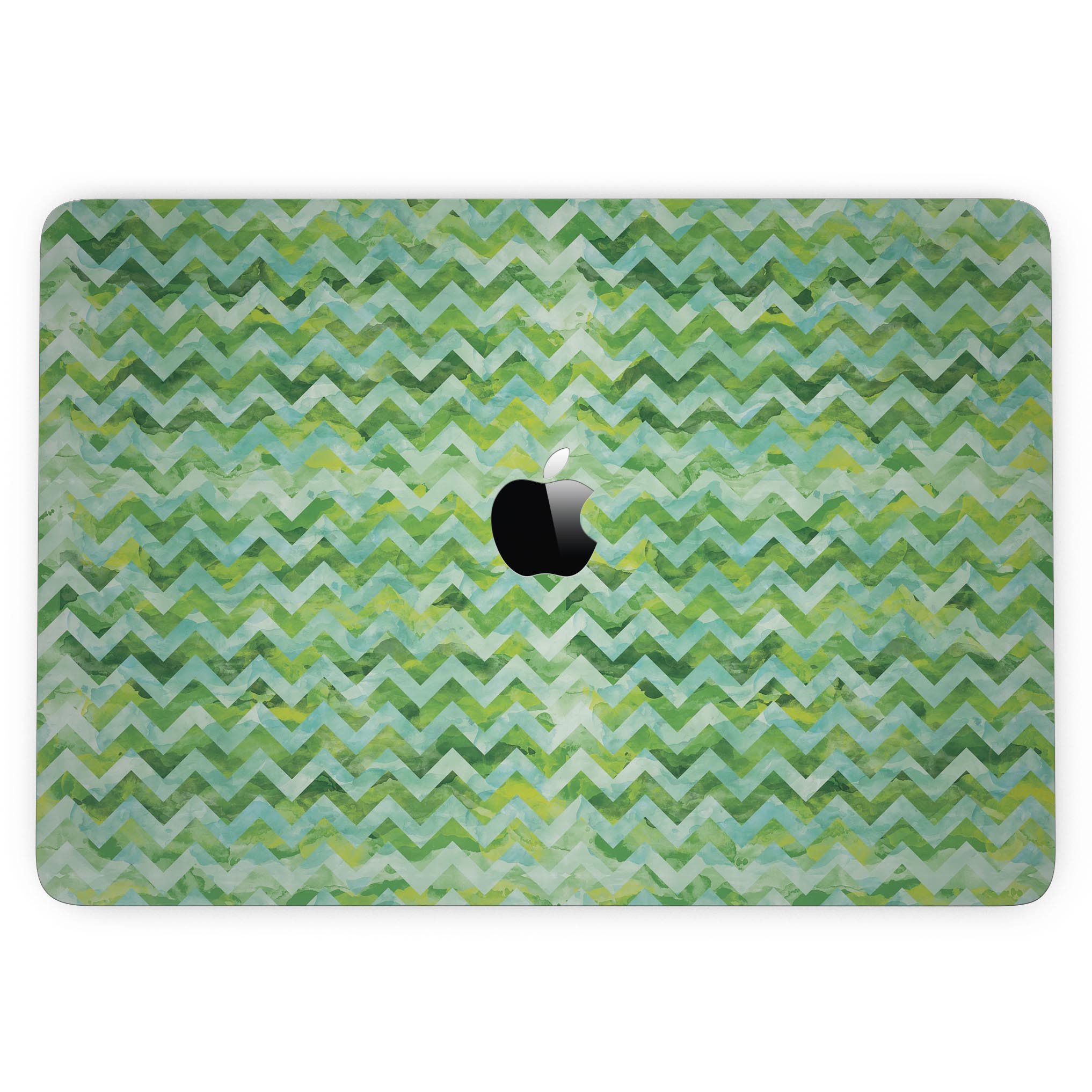 Green Basic Watercolor Chevron Pattern skin for 13" MacBook Pro without Touch Bar, showcasing vibrant colors and stylish design.