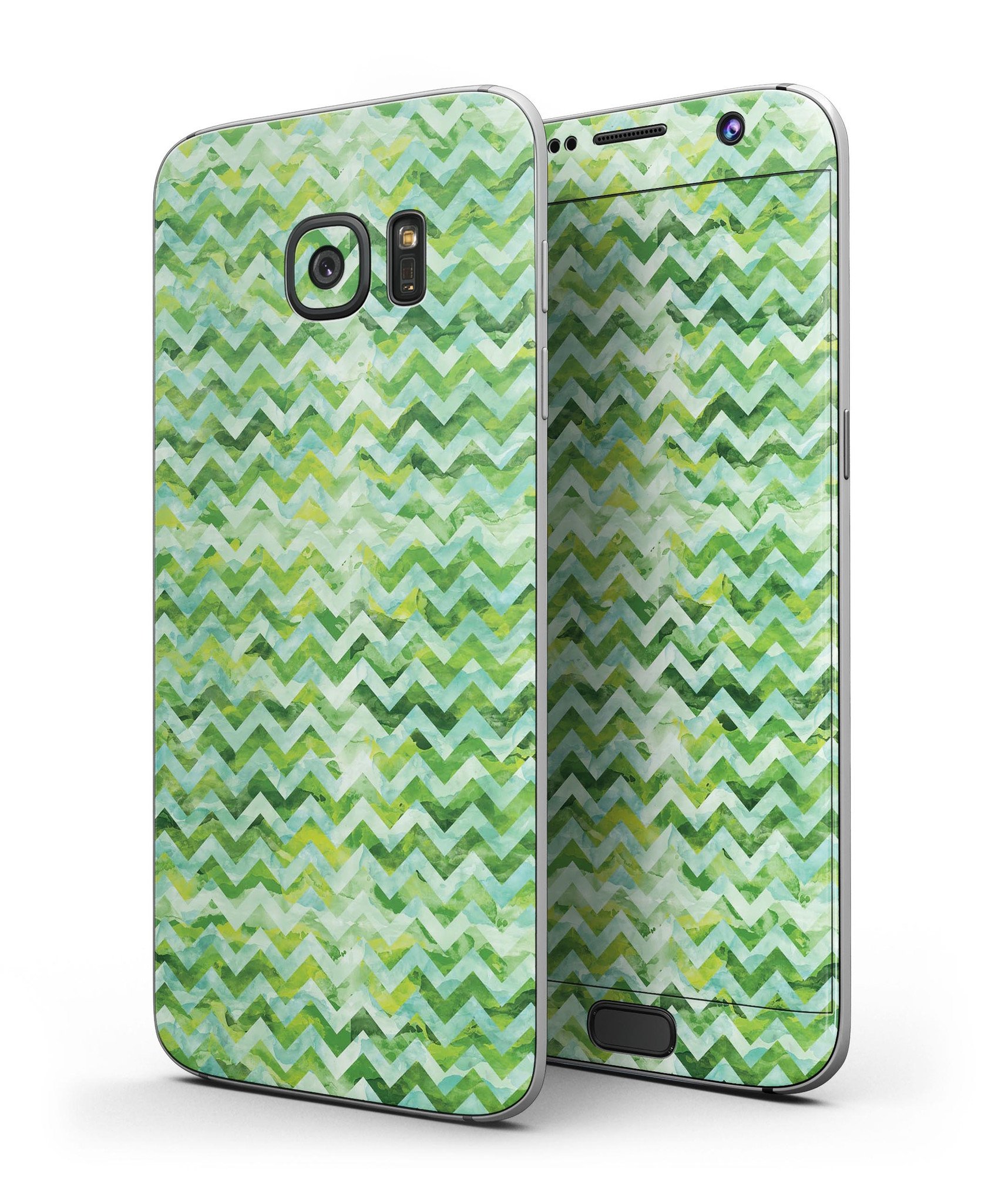 Green Basic Watercolor Chevron Pattern skin for Samsung Galaxy S7 and S7 Edge, showcasing vibrant colors and stylish design.