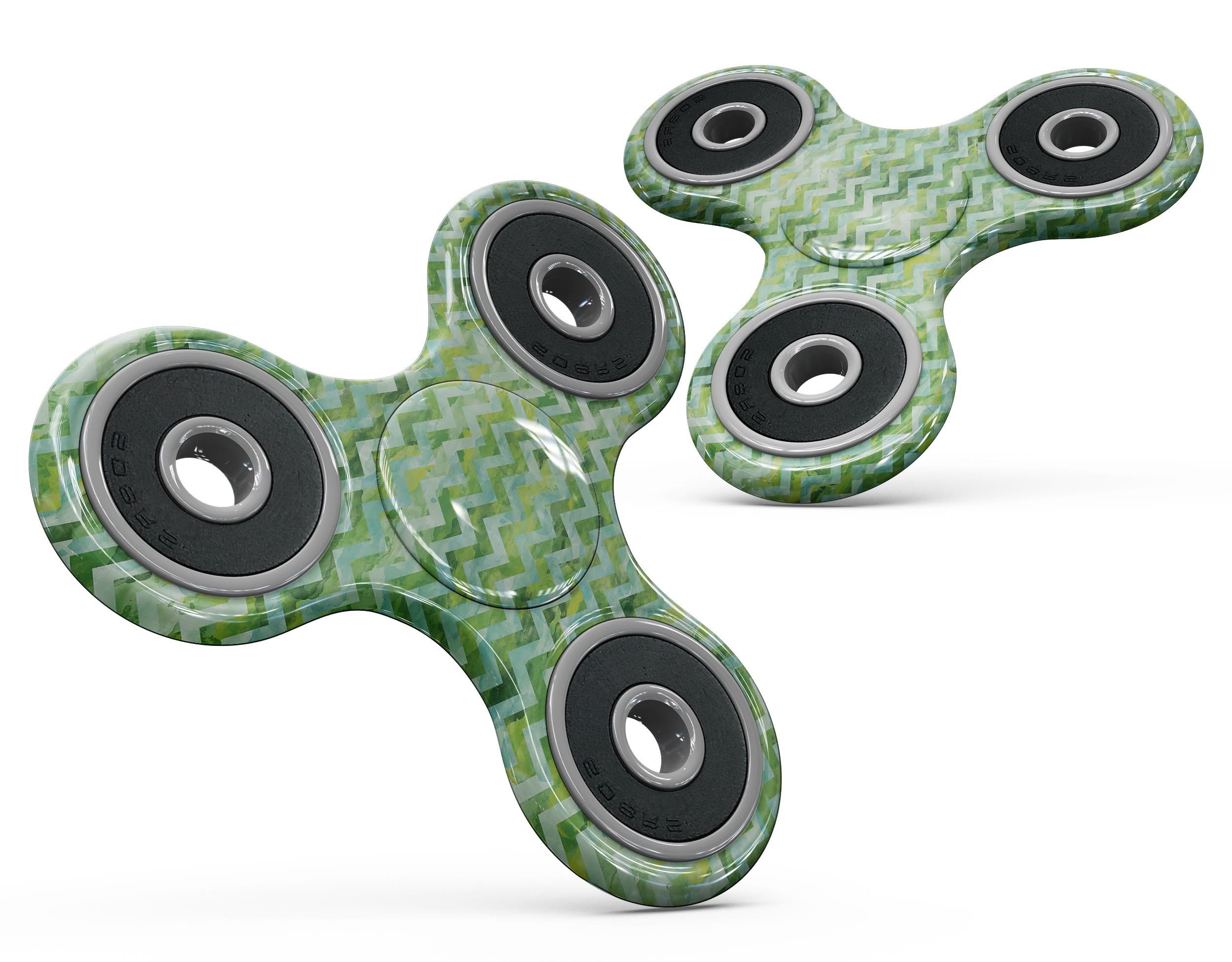 Green Basic Watercolor Chevron Pattern skin for fidget spinner, showcasing vibrant colors and unique design.