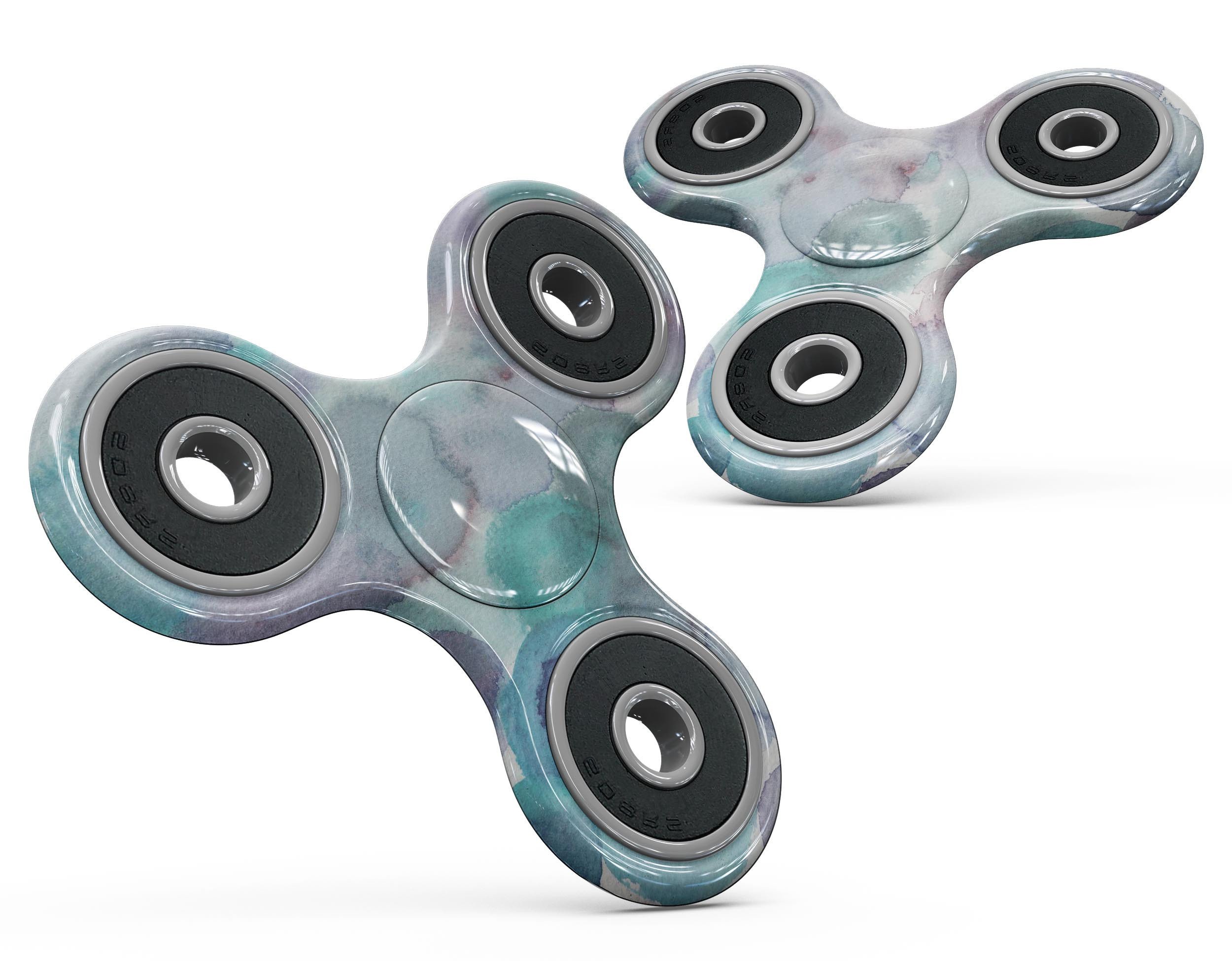 Green Blotted WaterColor Texture Skin-Kit for fidget spinner, showcasing vibrant colors and a unique design.