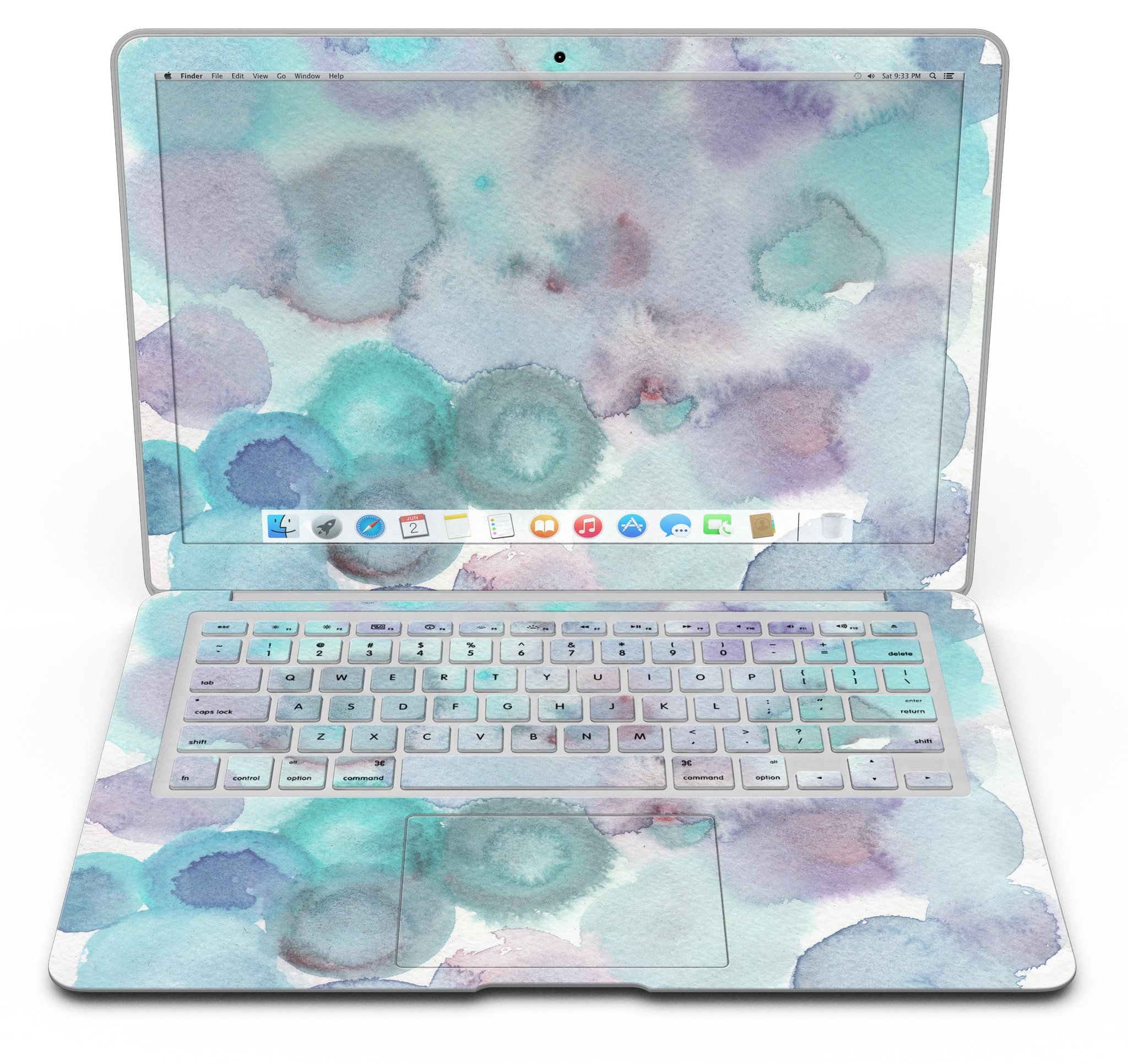 Green Blotted WaterColor Texture skin for MacBook Air, showcasing vibrant colors and a stylish design.