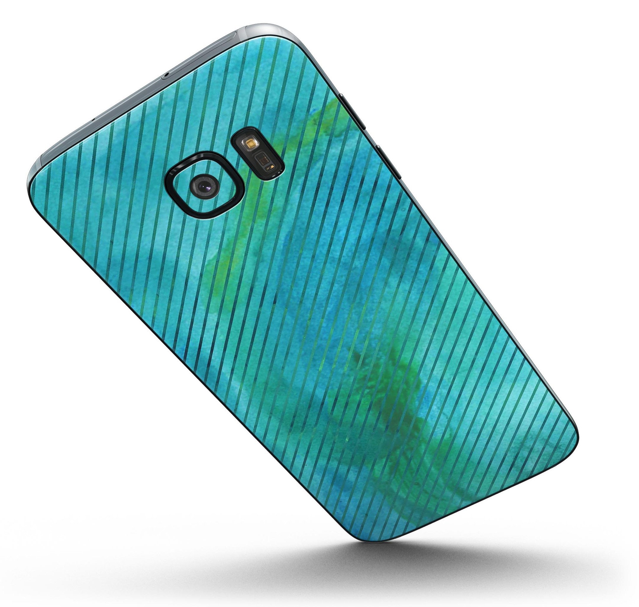 Green Blue Watercolor Stripes full body skin kit for Samsung Galaxy S7 and S7 Edge, showcasing vibrant colors and sleek design.