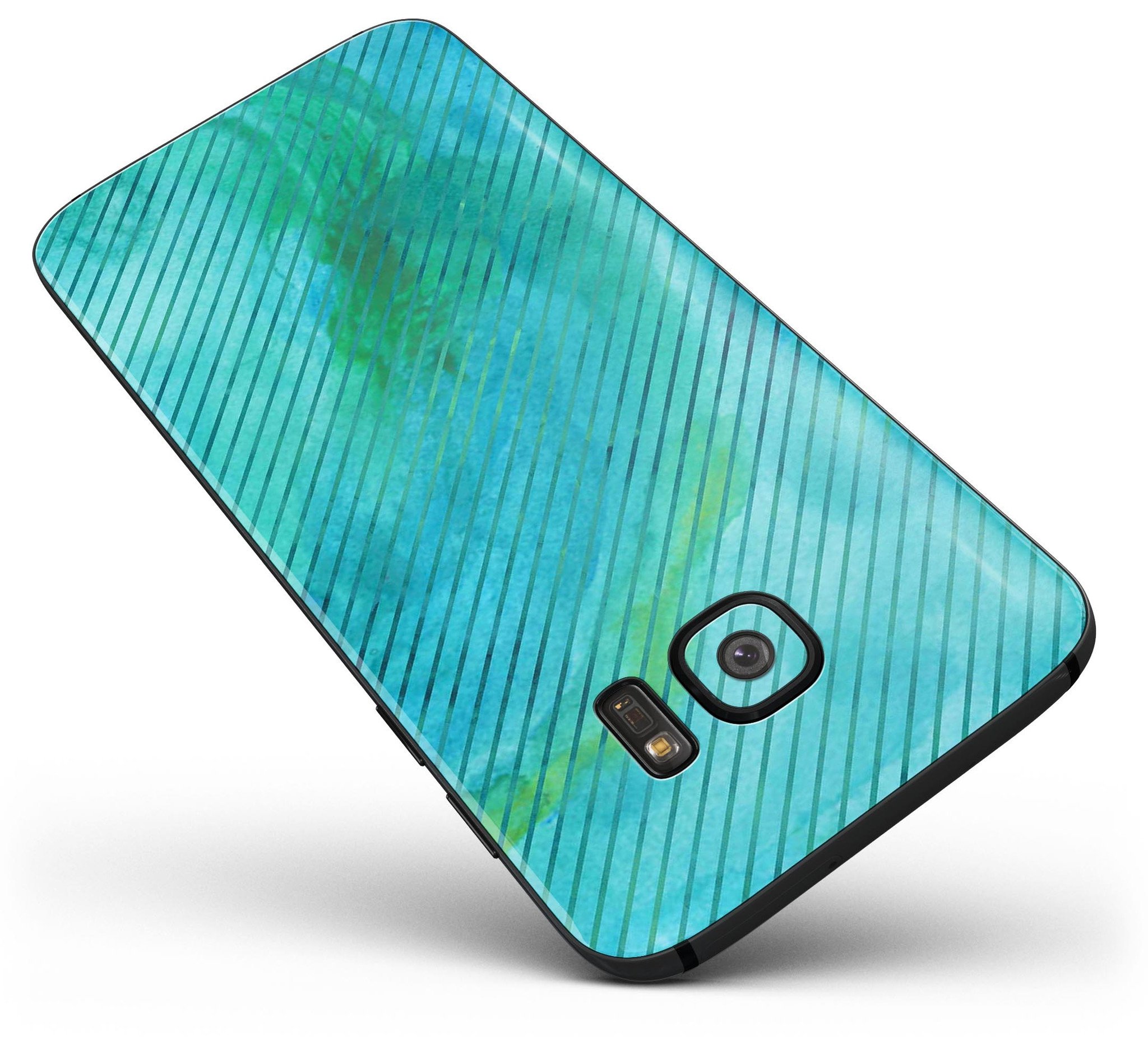 Green Blue Watercolor Stripes full body skin kit for Samsung Galaxy S7 and S7 Edge, showcasing vibrant colors and sleek design.