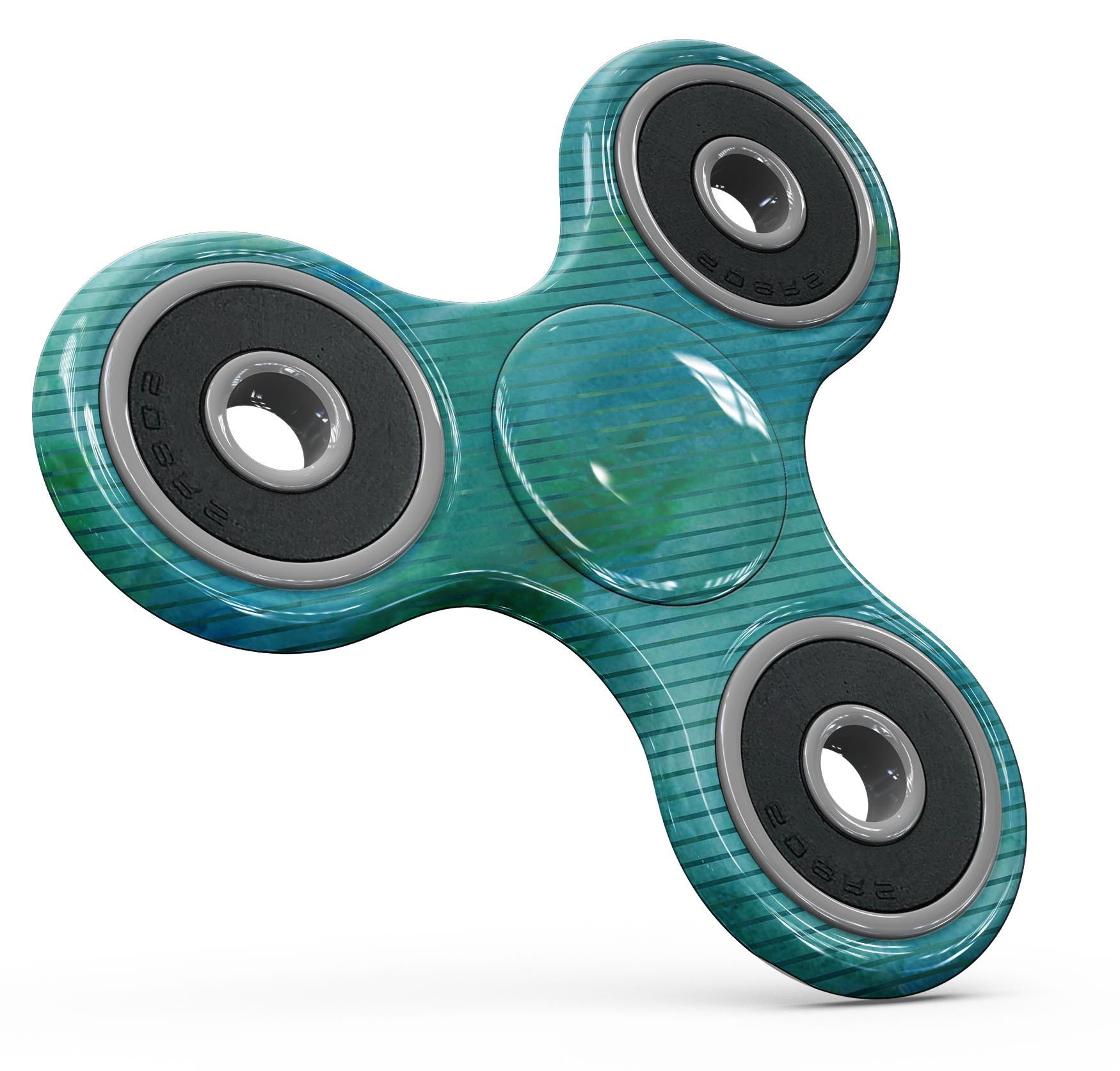 Green blue watercolor stripes skin kit for fidget spinner, showcasing vibrant colors and a stylish design.