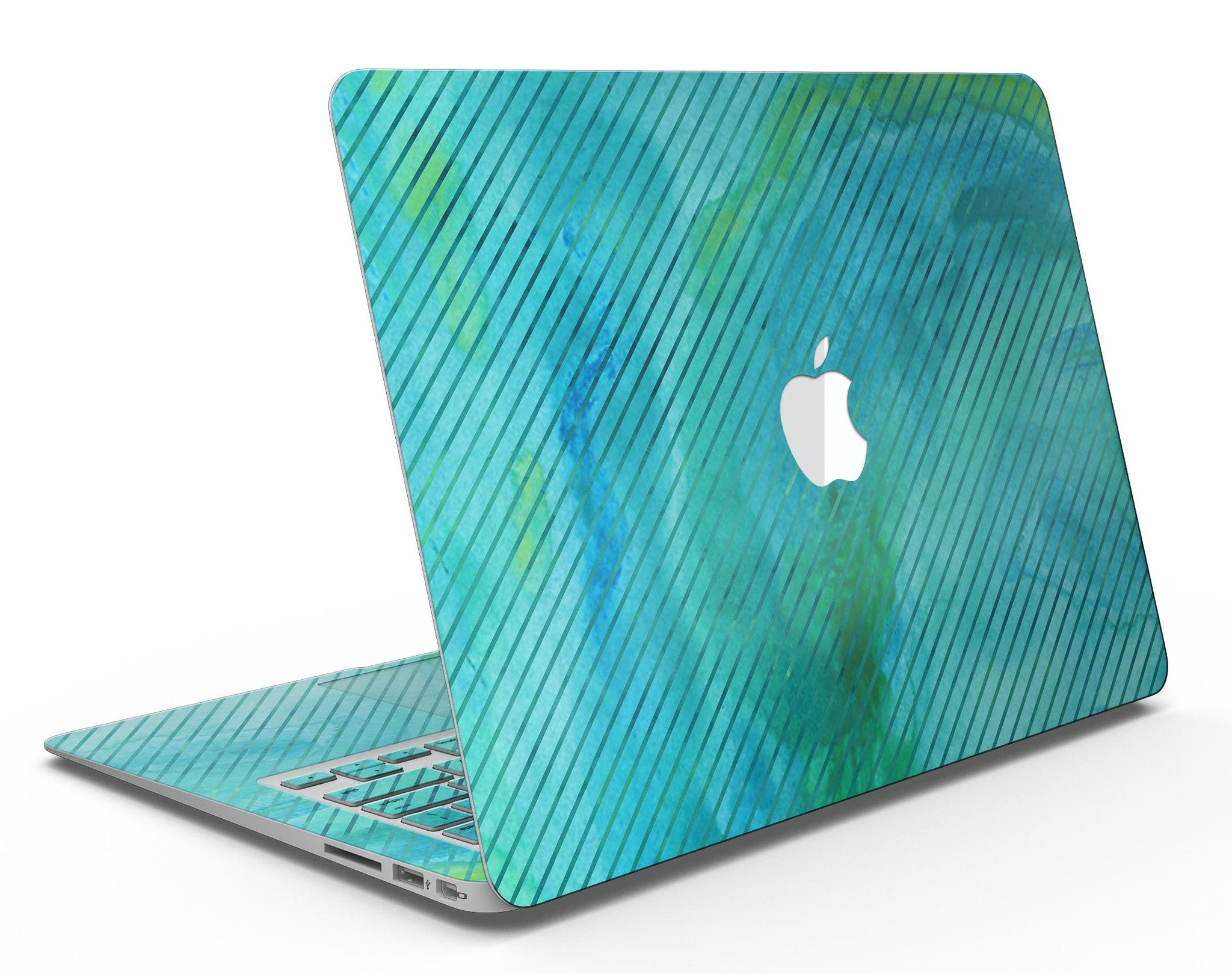 Green Blue Watercolor Stripes skin kit for MacBook Air, showcasing vibrant colors and artistic stripes for stylish protection.