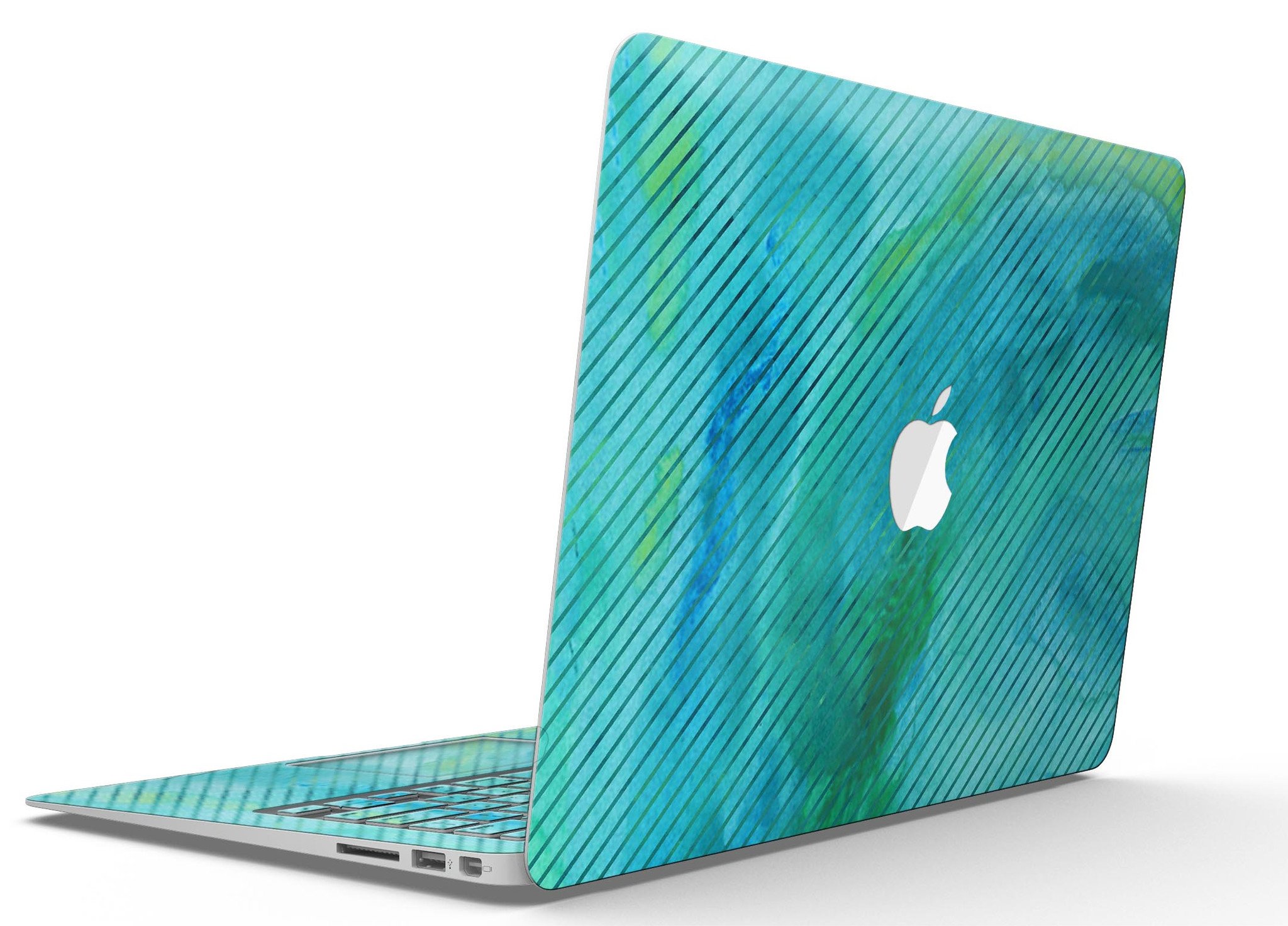 Green Blue Watercolor Stripes skin kit for MacBook Air, showcasing vibrant colors and artistic stripes for stylish protection.