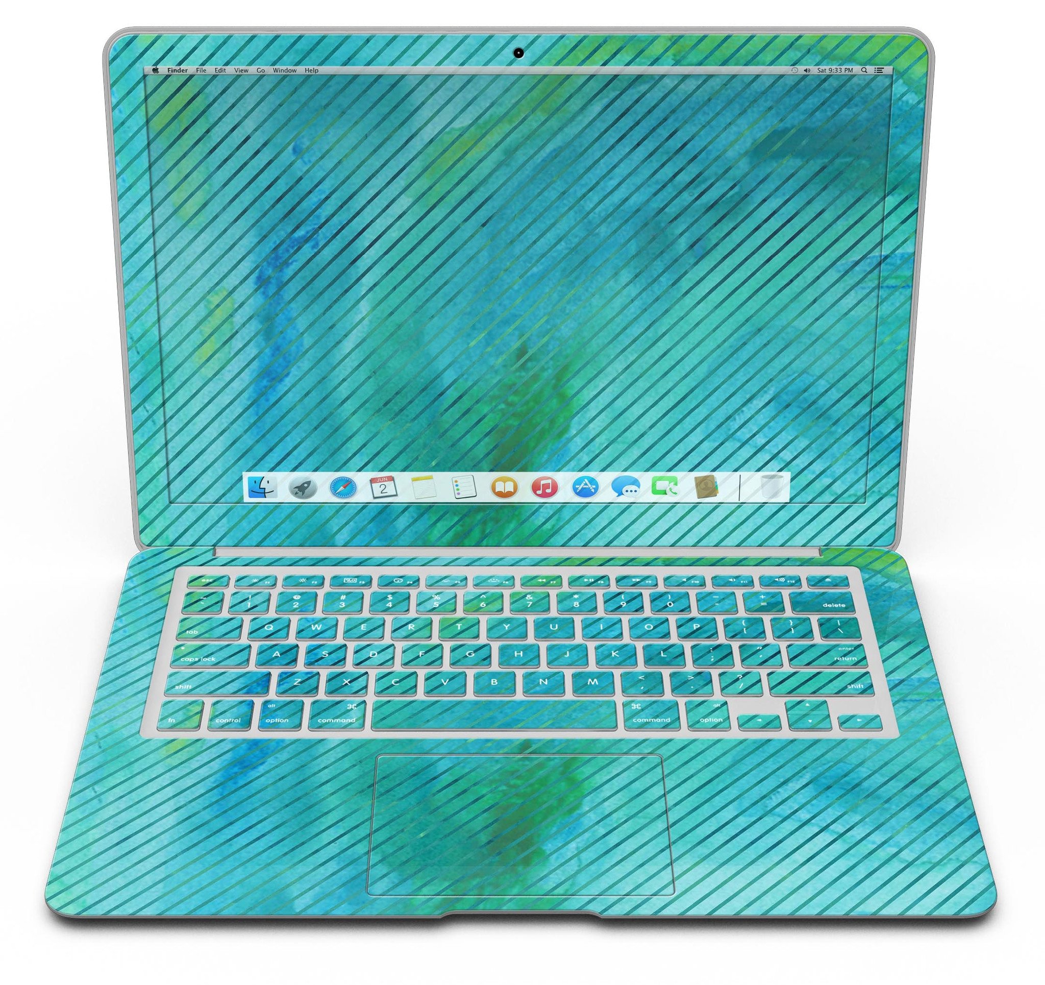 Green Blue Watercolor Stripes skin kit for MacBook Air, showcasing vibrant colors and artistic stripes for stylish protection.