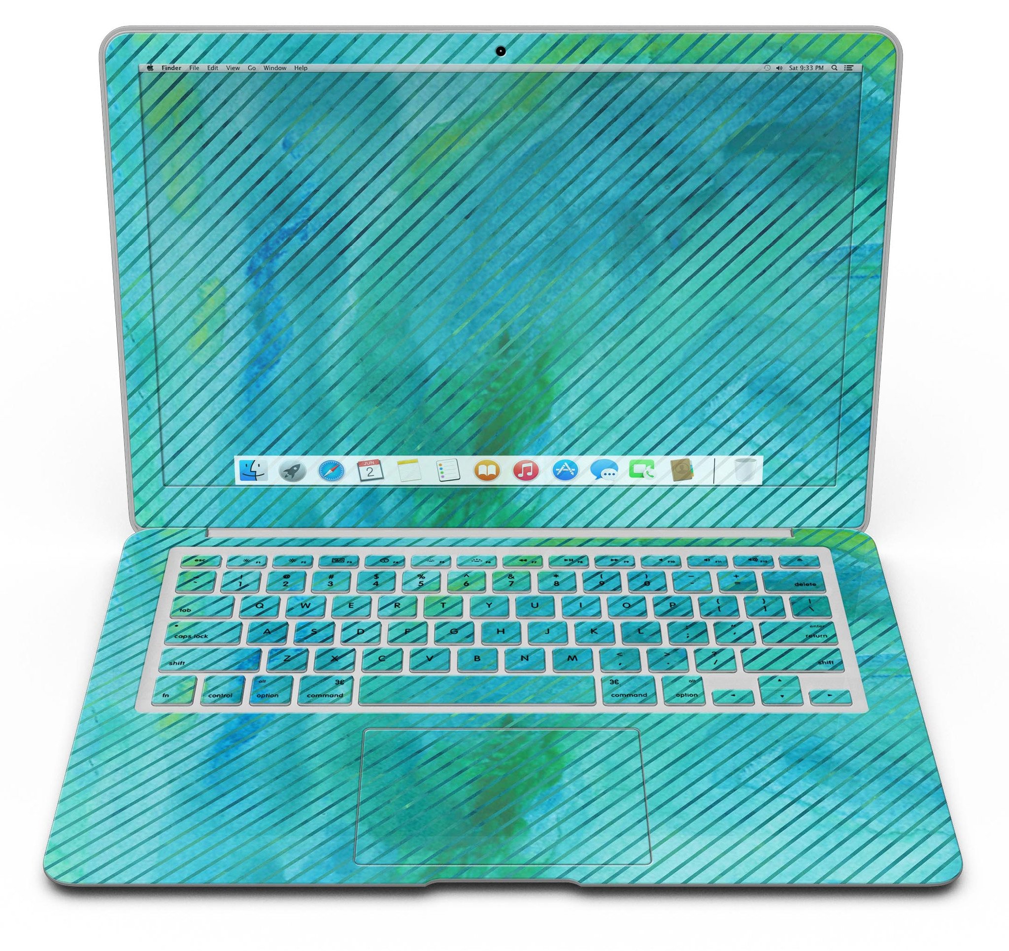 Green Blue Watercolor Stripes skin kit for MacBook Air, showcasing vibrant colors and artistic stripes for stylish protection.