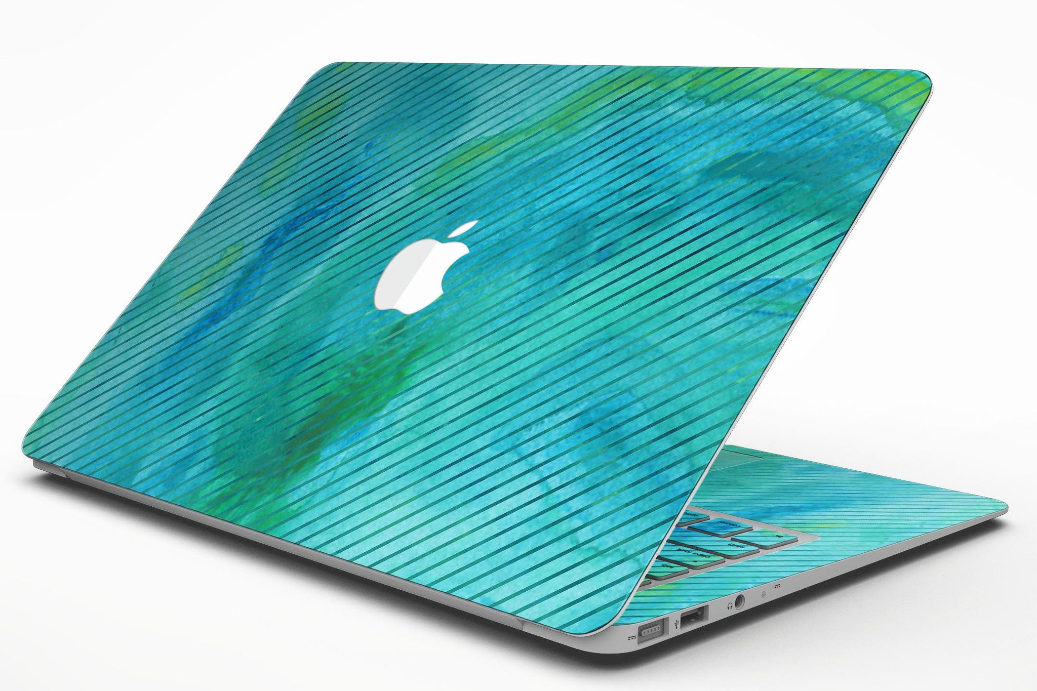 Green Blue Watercolor Stripes skin kit for MacBook Air, showcasing vibrant colors and artistic stripes for stylish protection.