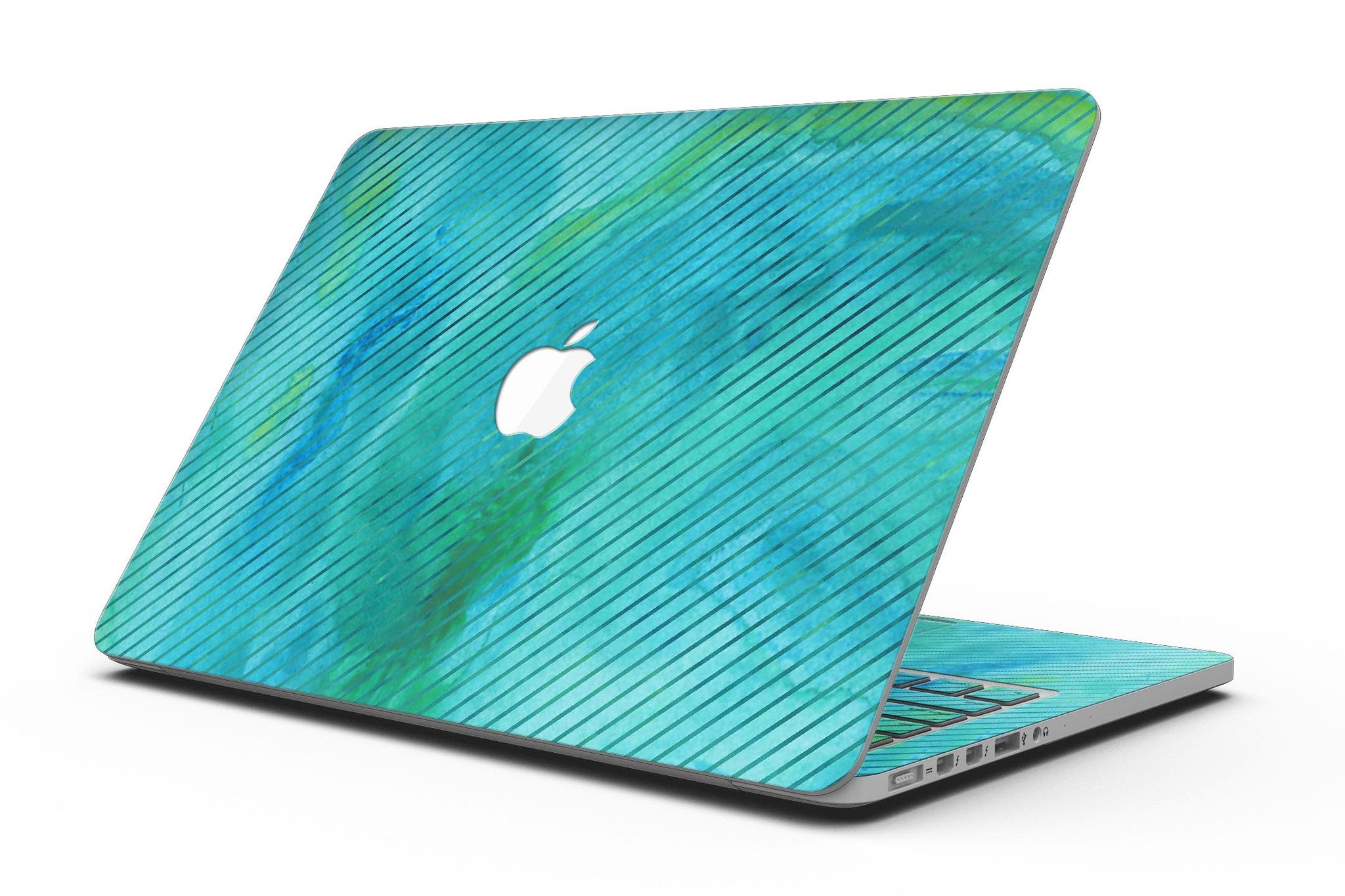 Green Blue Watercolor Stripes skin for MacBook Pro with Retina Display, showcasing vibrant colors and a stylish design.