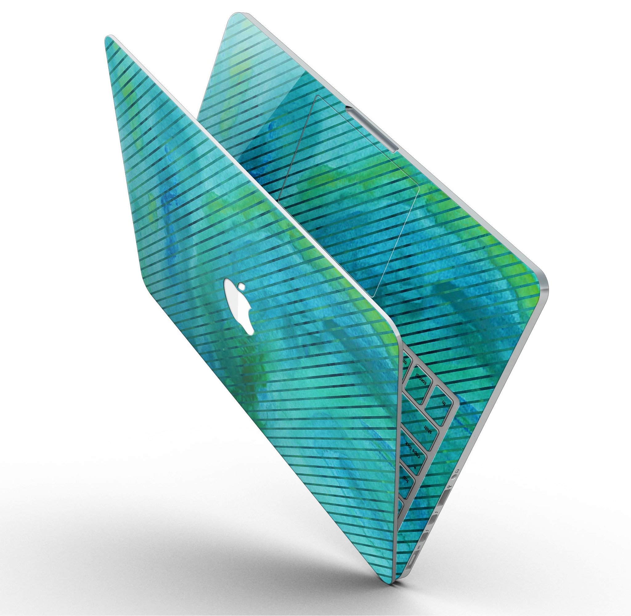 Green Blue Watercolor Stripes skin for MacBook Pro with Retina Display, showcasing vibrant colors and a stylish design.