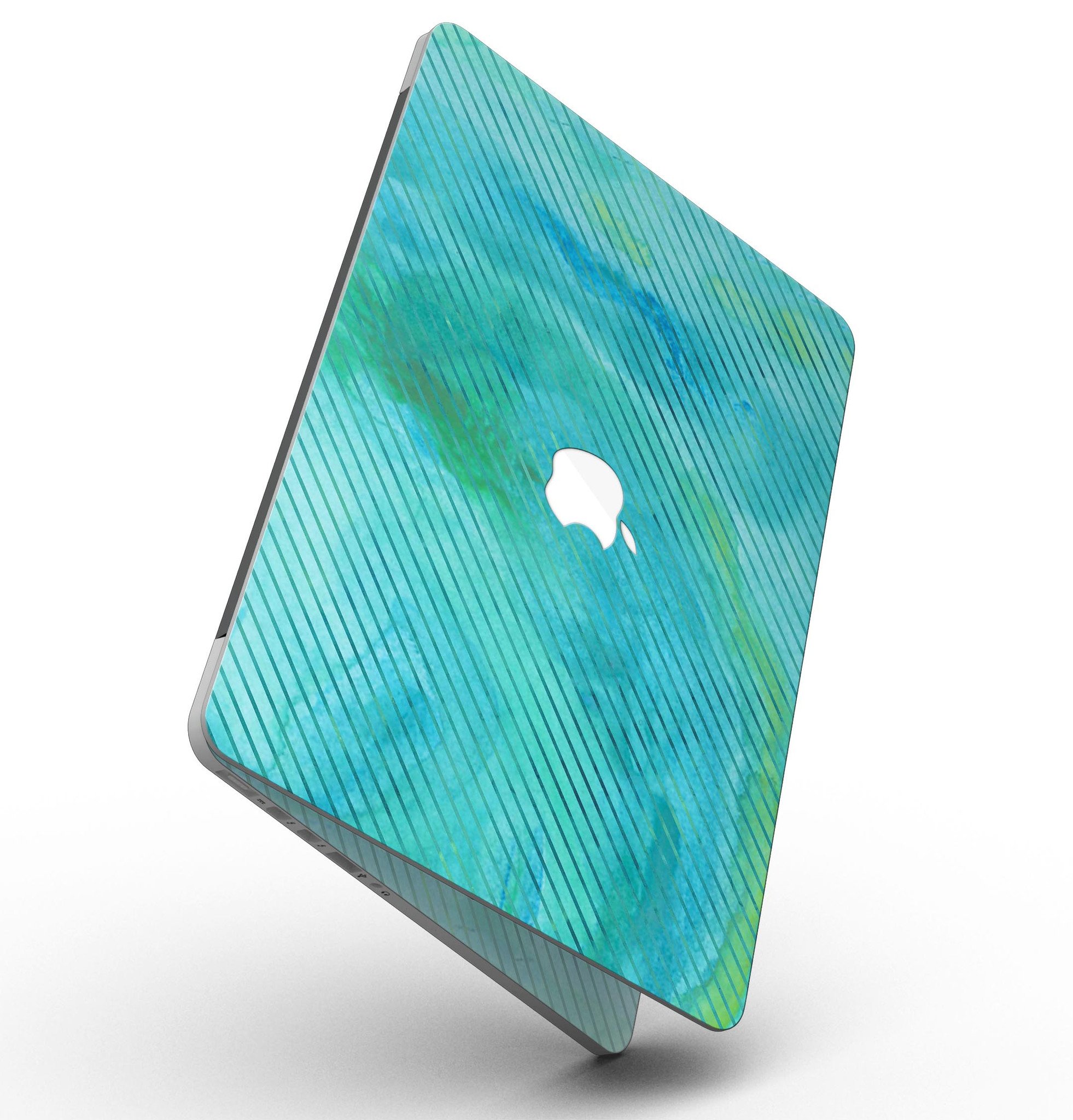 Green Blue Watercolor Stripes skin for MacBook Pro with Retina Display, showcasing vibrant colors and a stylish design.