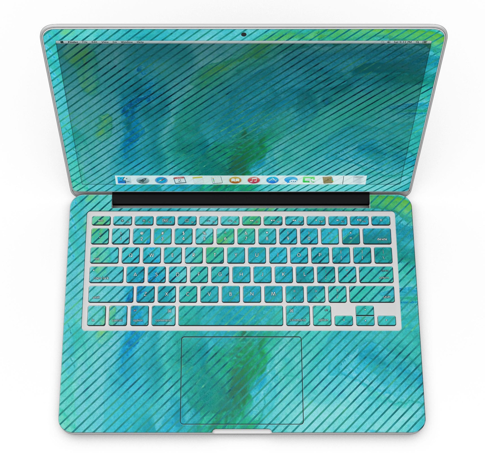 Green Blue Watercolor Stripes skin for MacBook Pro with Retina Display, showcasing vibrant colors and a stylish design.