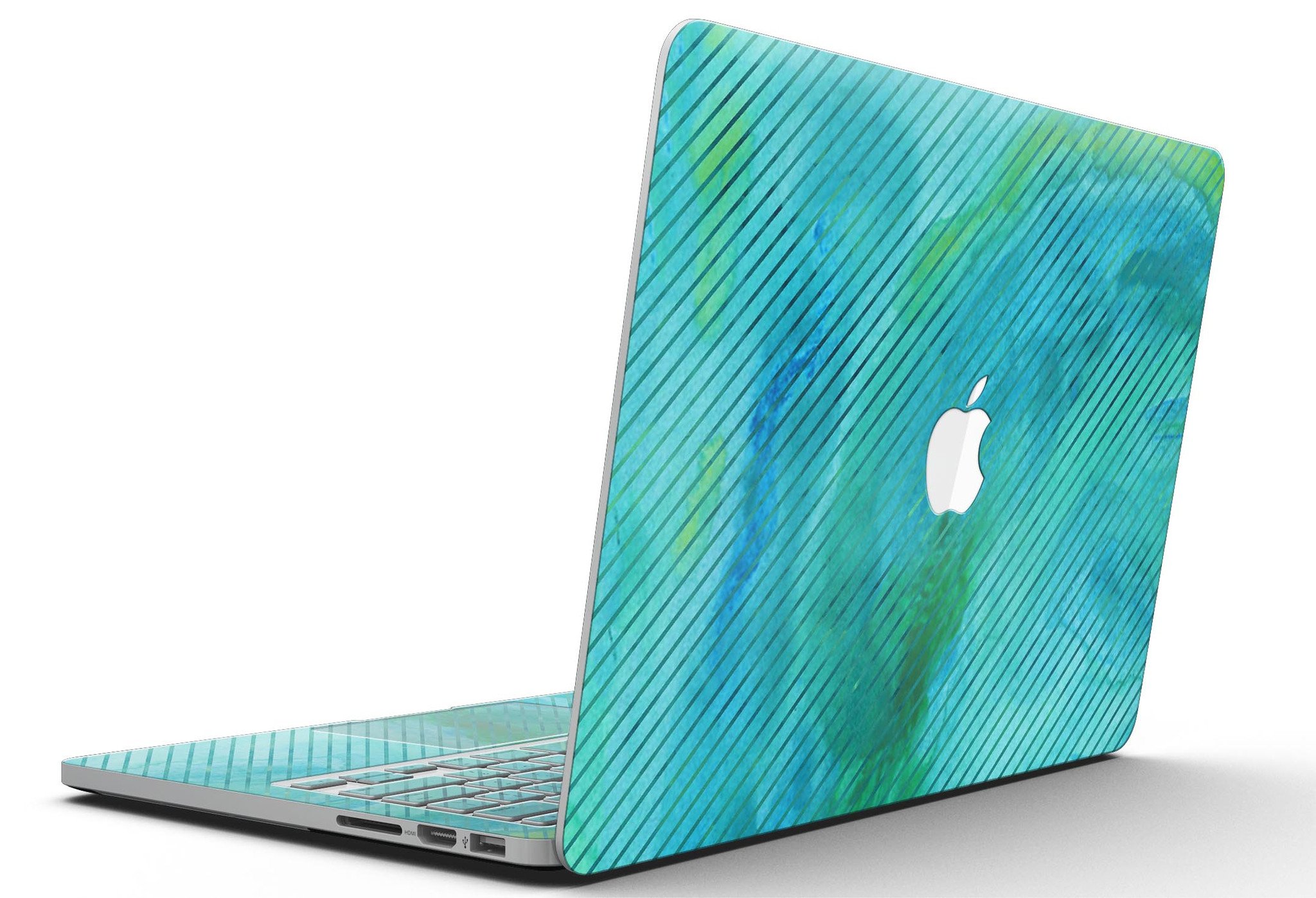 Green Blue Watercolor Stripes skin for MacBook Pro with Retina Display, showcasing vibrant colors and a stylish design.