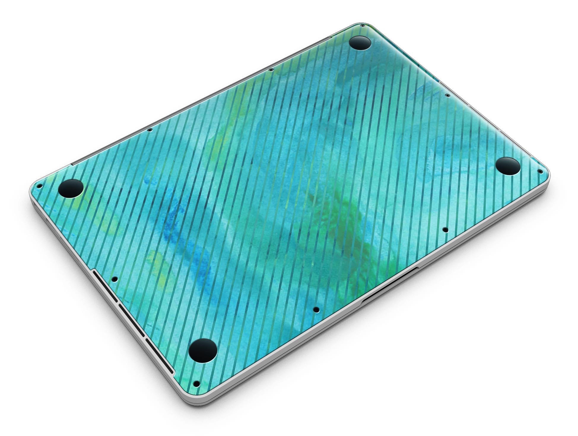 Green Blue Watercolor Stripes skin for MacBook Pro with Retina Display, showcasing vibrant colors and a stylish design.