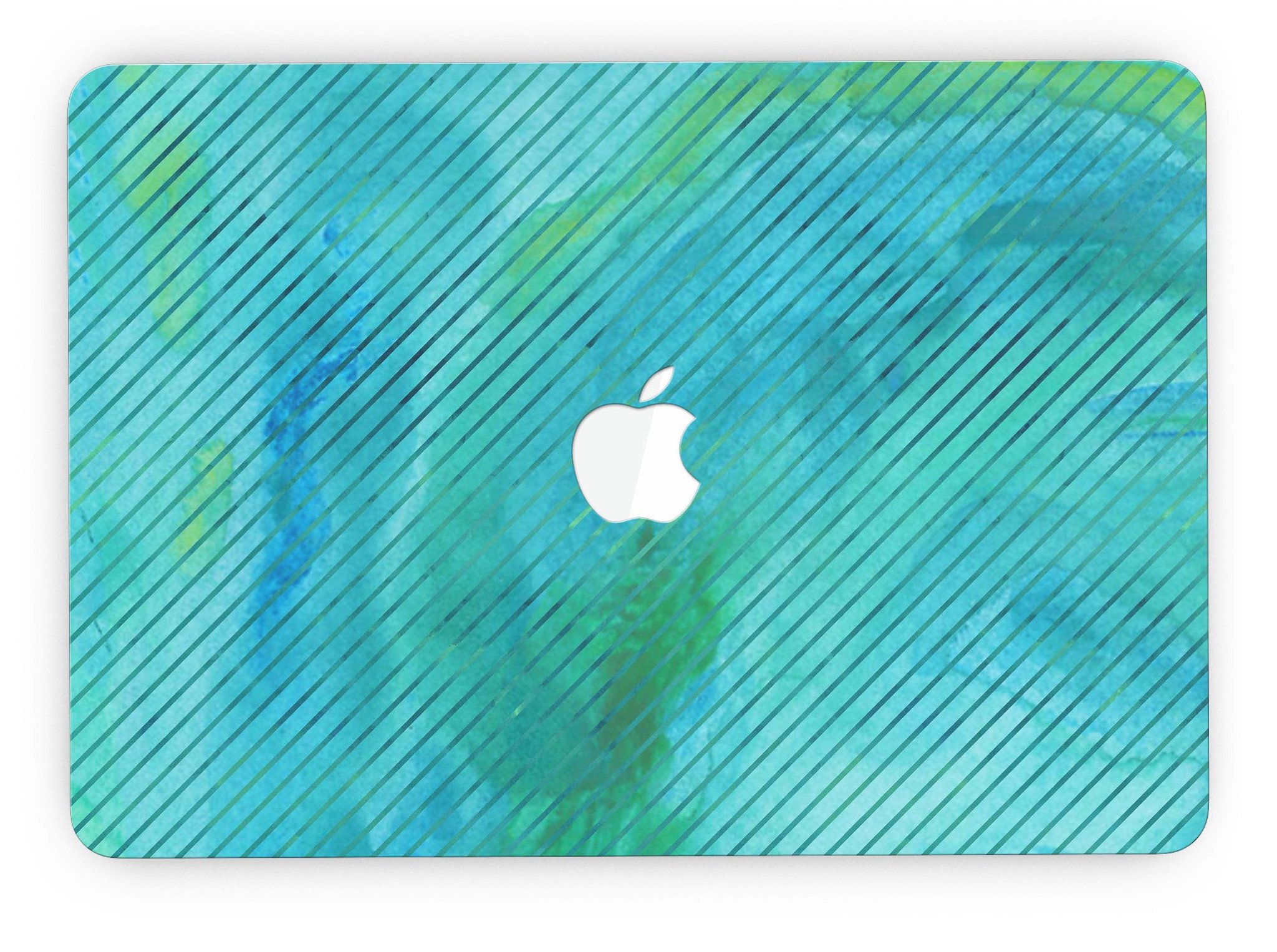 Green Blue Watercolor Stripes skin for MacBook Pro with Retina Display, showcasing vibrant colors and a stylish design.