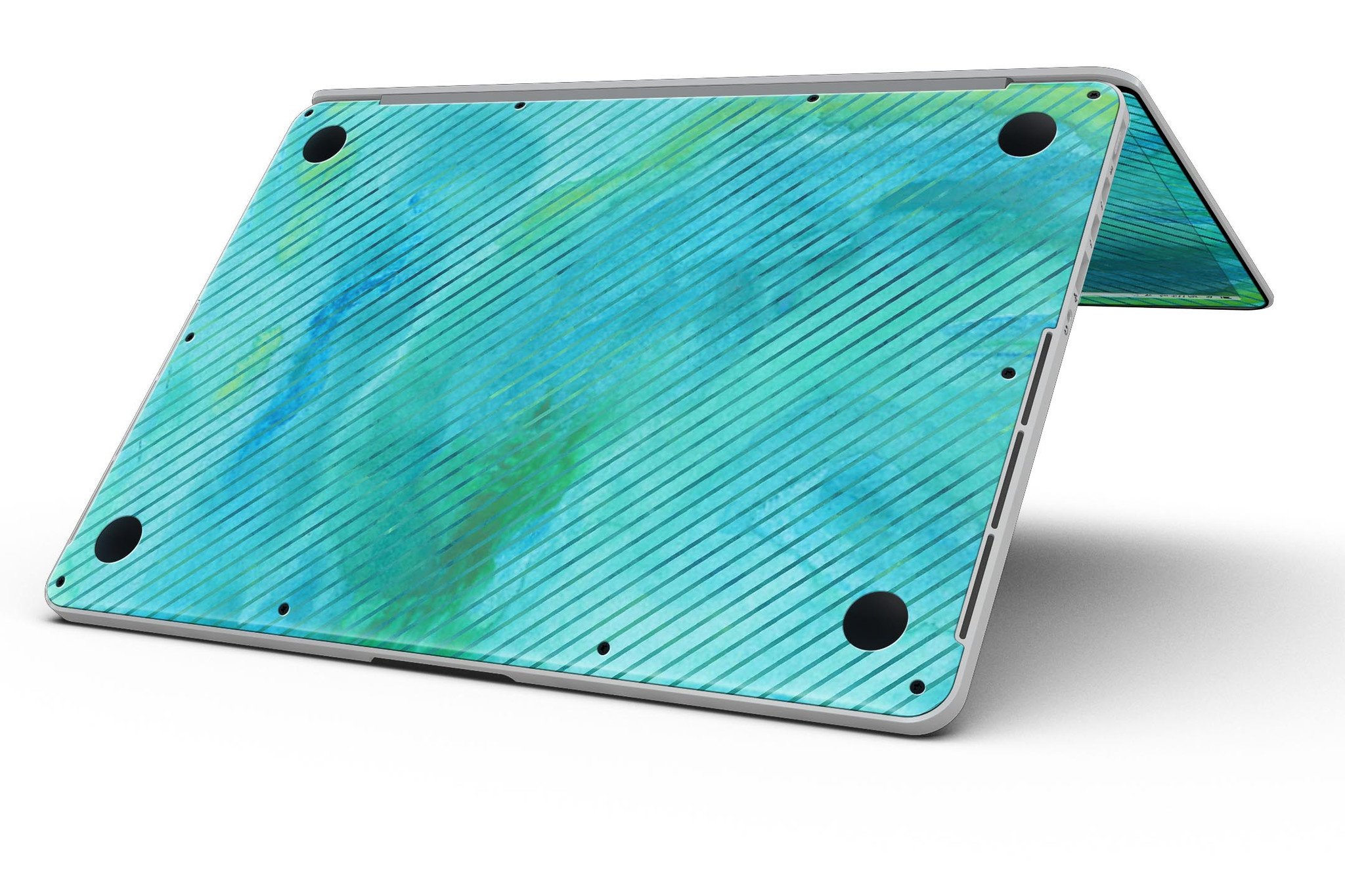 Green Blue Watercolor Stripes skin for MacBook Pro with Retina Display, showcasing vibrant colors and a stylish design.