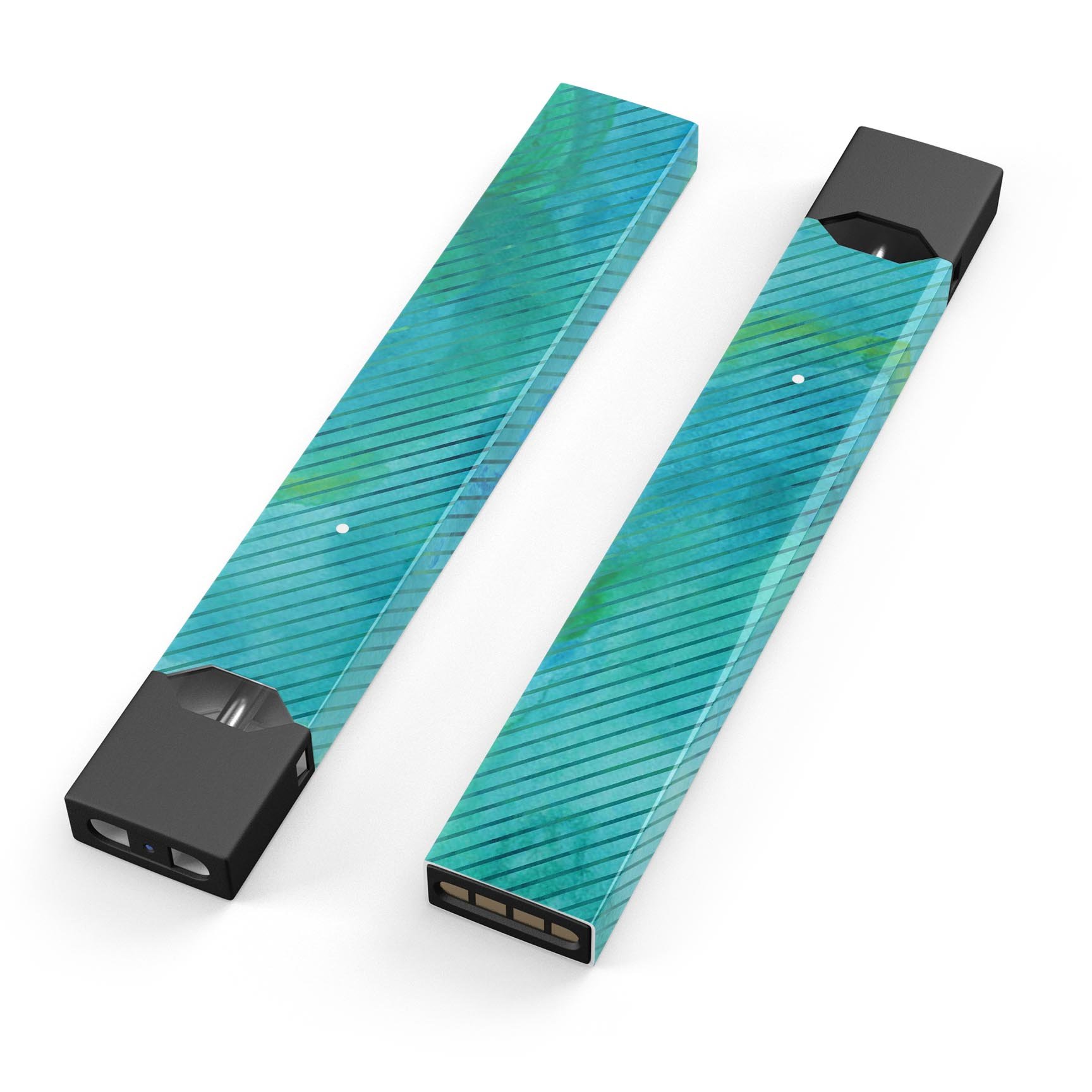 Green Blue Watercolor Stripes skin-wrap for JUUL vaping device, showcasing vibrant colors and precise cut.