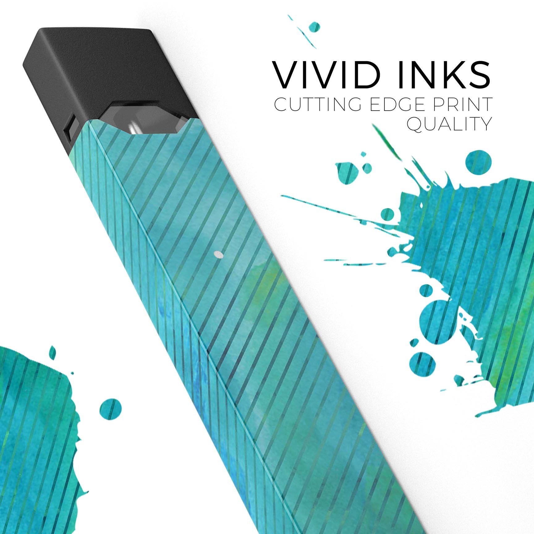 Green Blue Watercolor Stripes skin-wrap for JUUL vaping device, showcasing vibrant colors and precise cut.