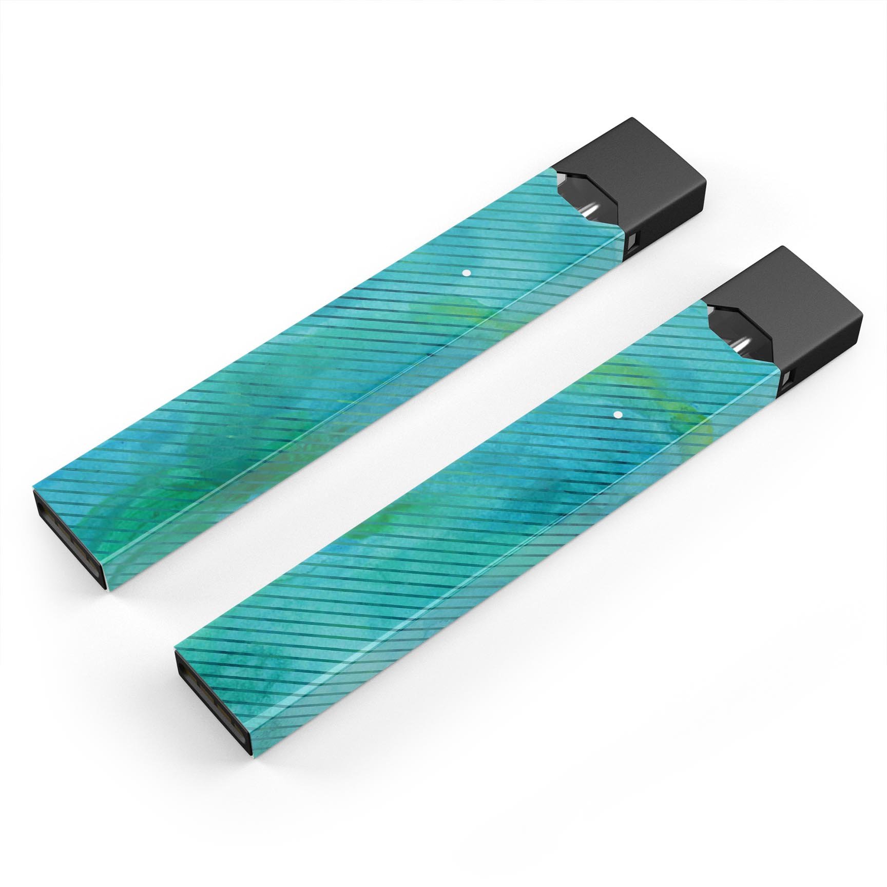 Green Blue Watercolor Stripes skin-wrap for JUUL vaping device, showcasing vibrant colors and precise cut.