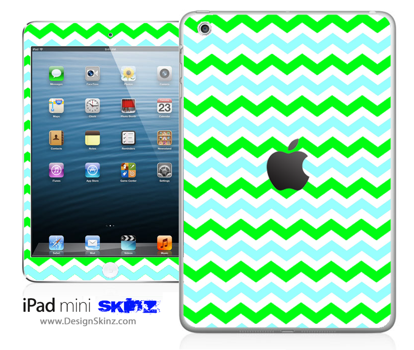 Green Chevron iPad Skin featuring a stylish chevron pattern, designed for protection and personalization of your iPad.