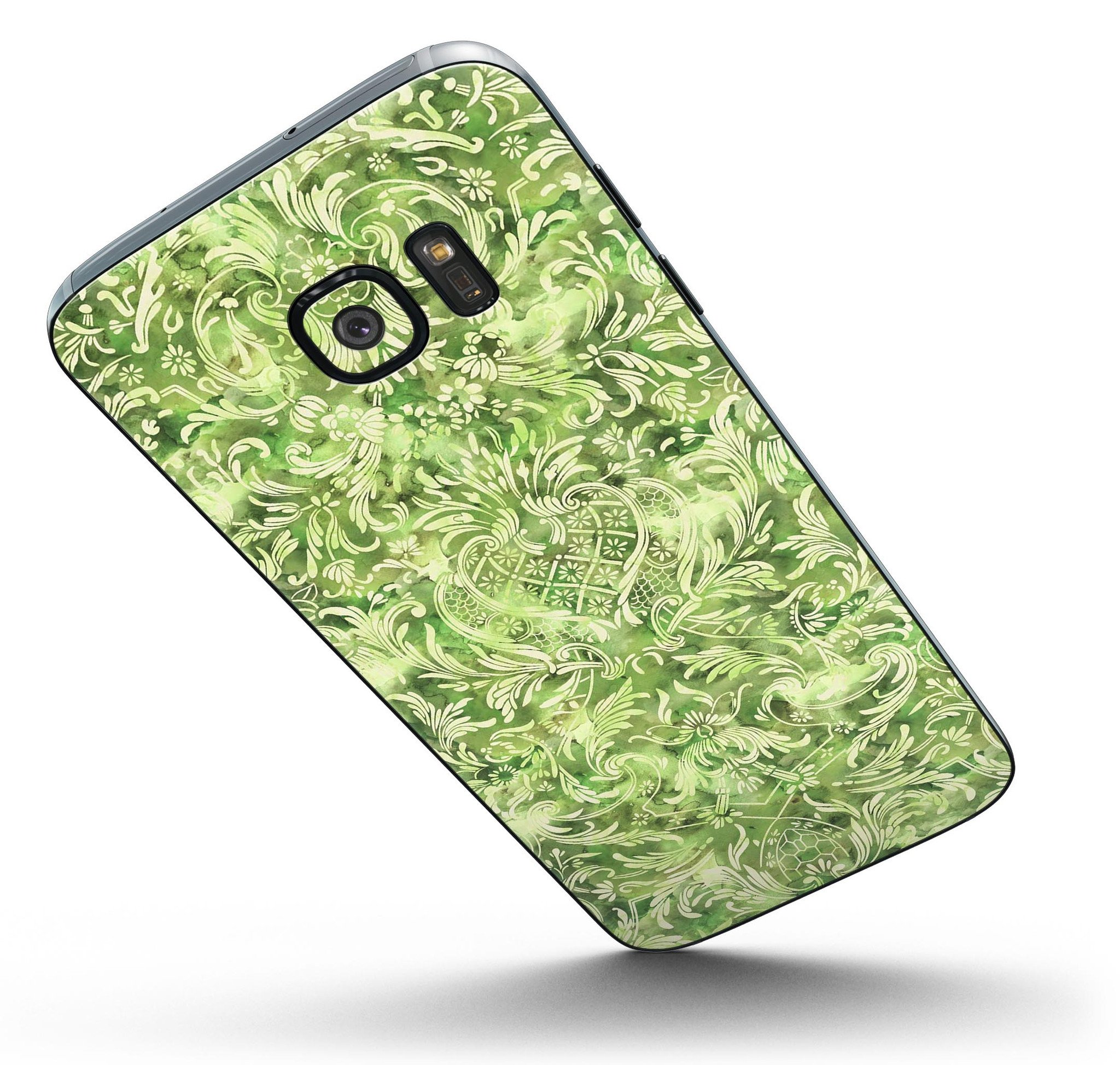 Green Damask v2 Watercolor Pattern skin for Samsung Galaxy S7, showcasing vibrant colors and intricate design.