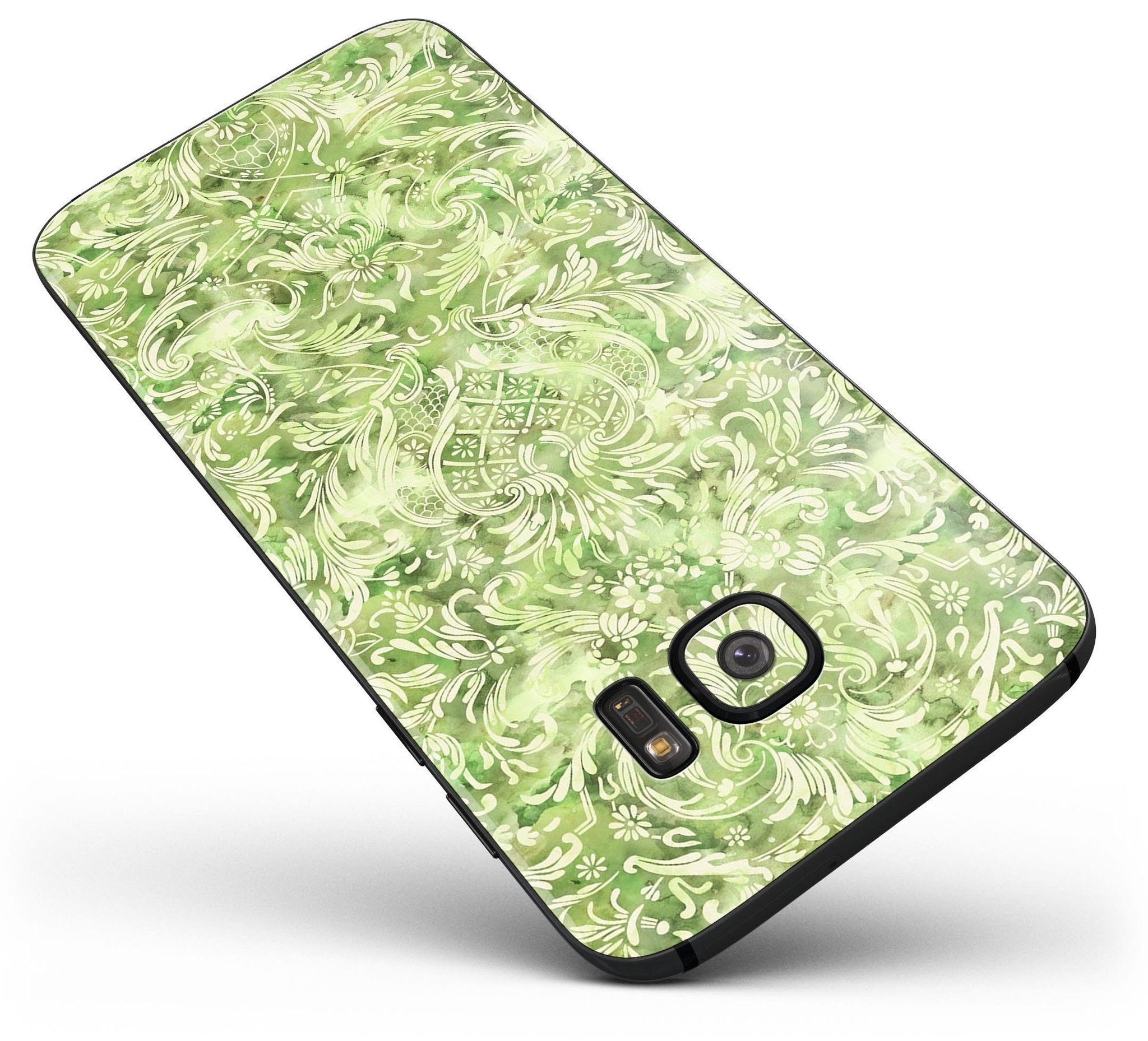 Green Damask v2 Watercolor Pattern skin for Samsung Galaxy S7, showcasing vibrant colors and intricate design.