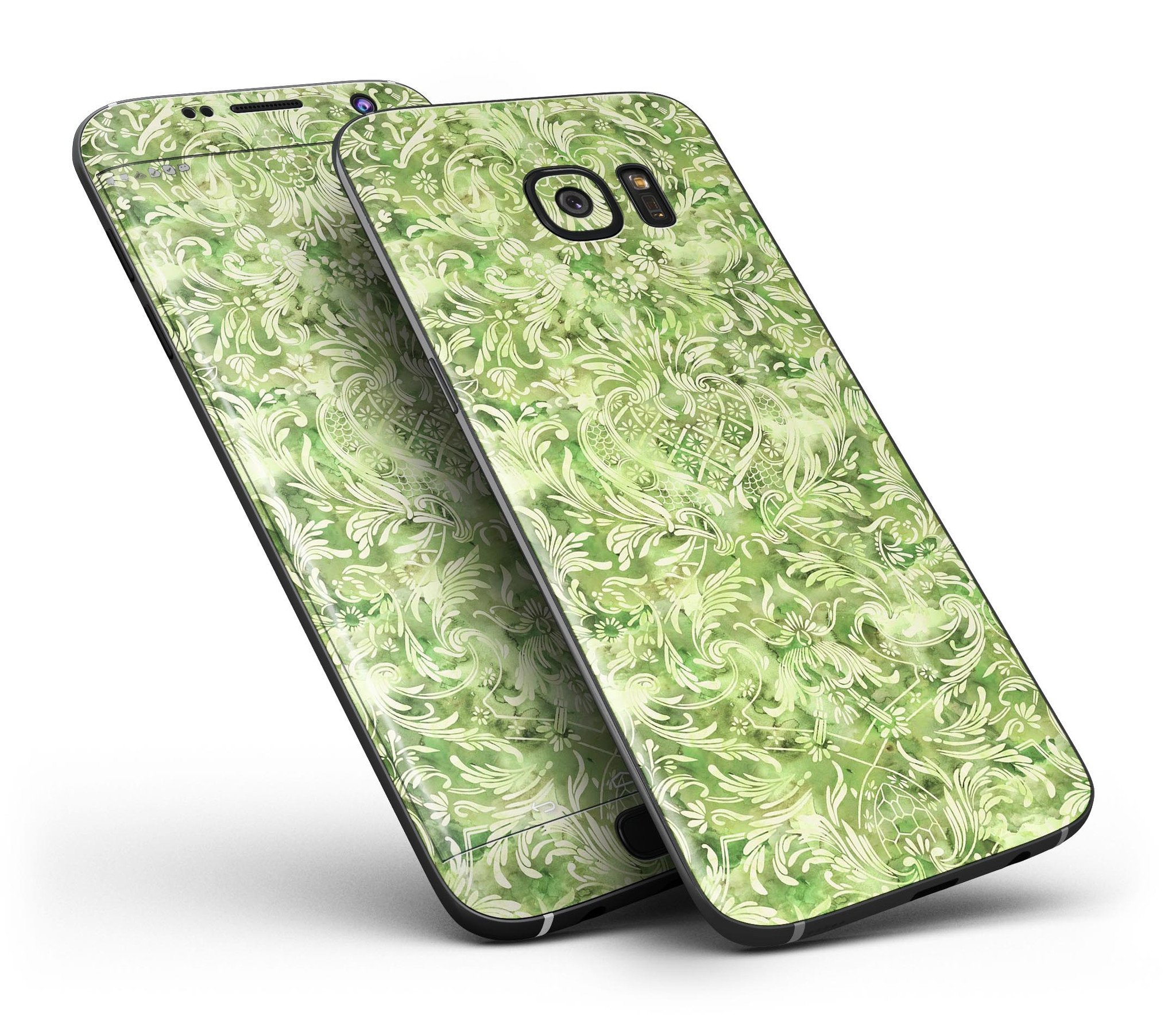 Green Damask v2 Watercolor Pattern skin for Samsung Galaxy S7, showcasing vibrant colors and intricate design.