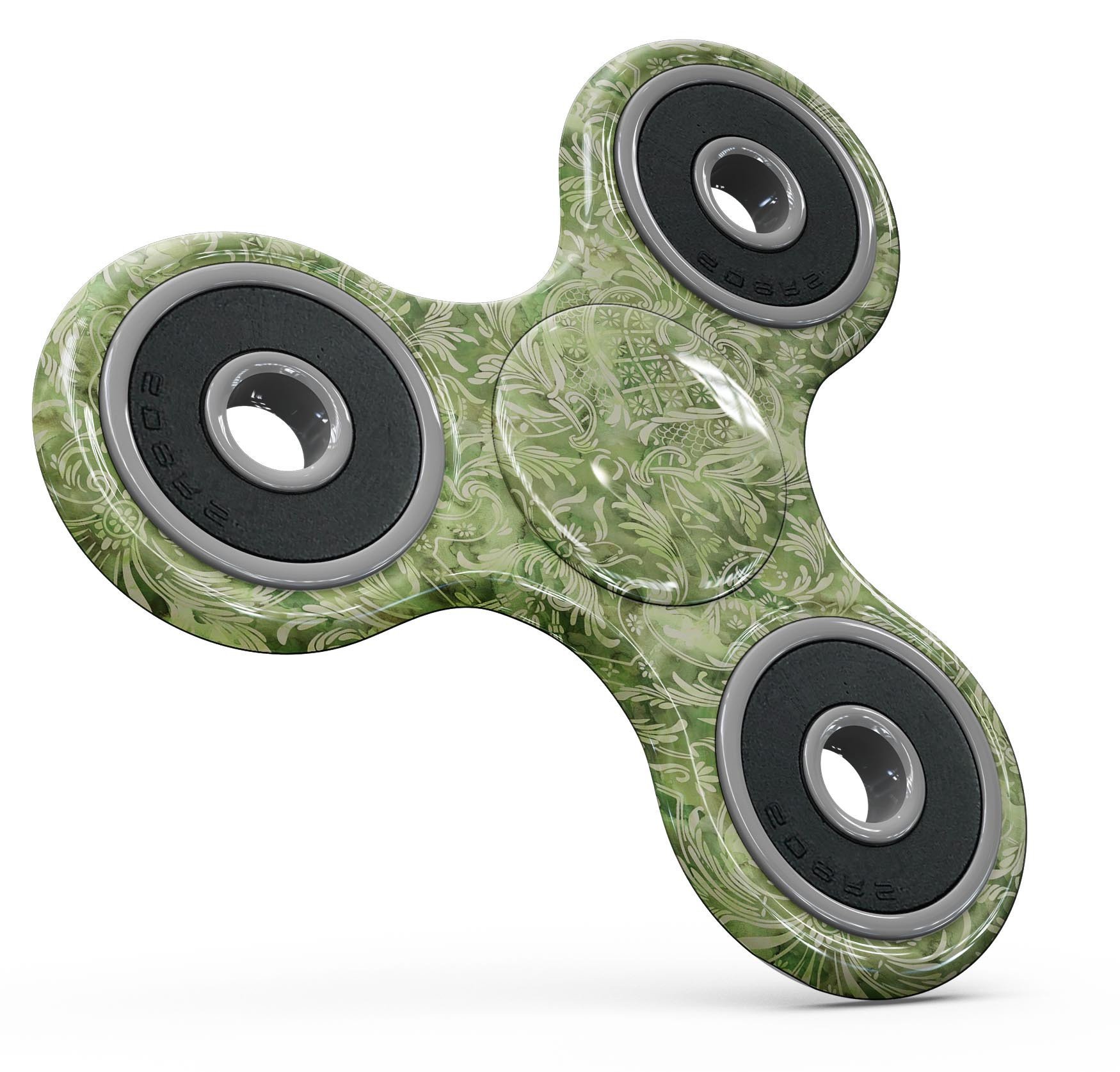 Green Damask v2 Watercolor Pattern skin for fidget spinner, showcasing vibrant colors and intricate design.