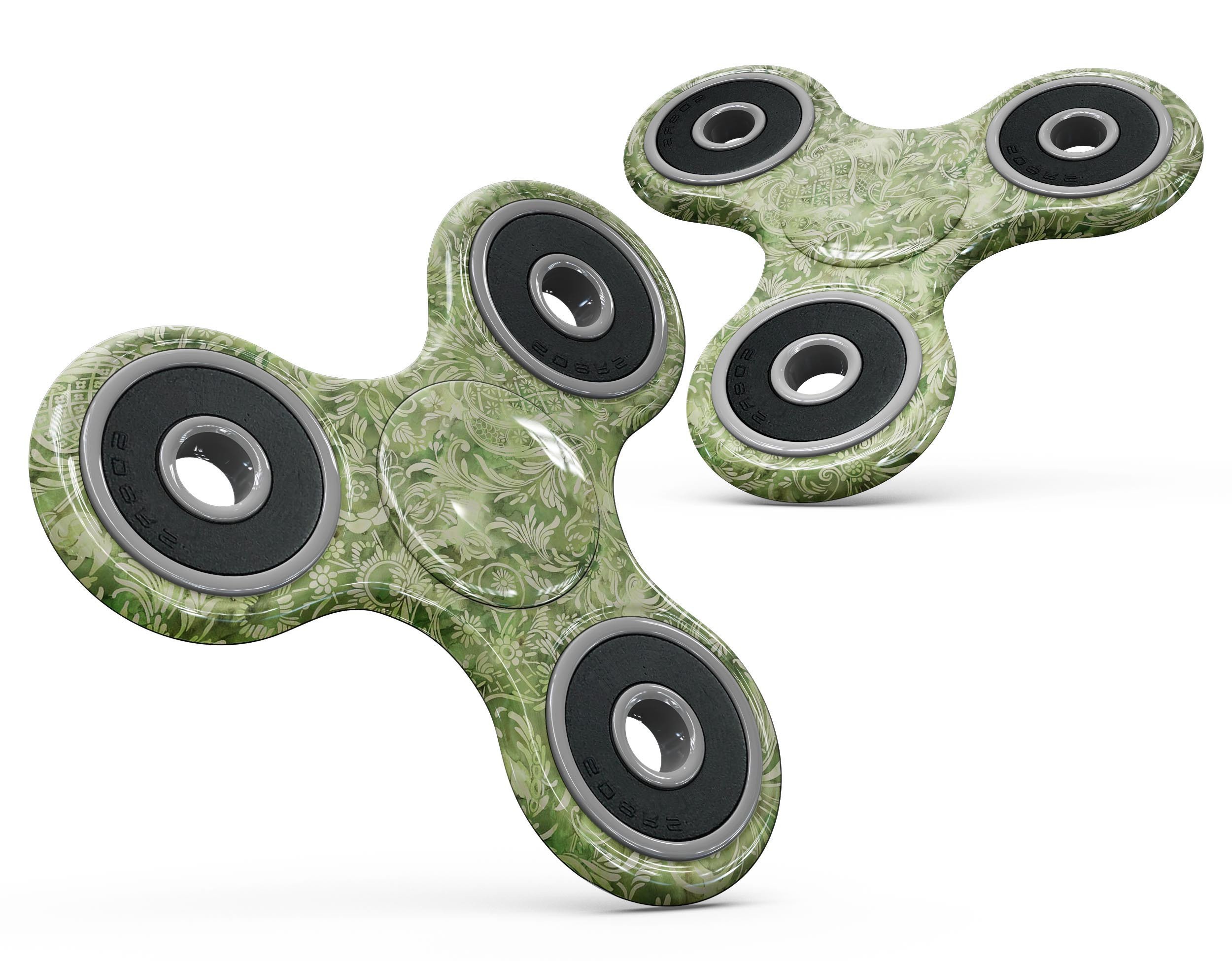 Green Damask v2 Watercolor Pattern skin for fidget spinner, showcasing vibrant colors and intricate design.