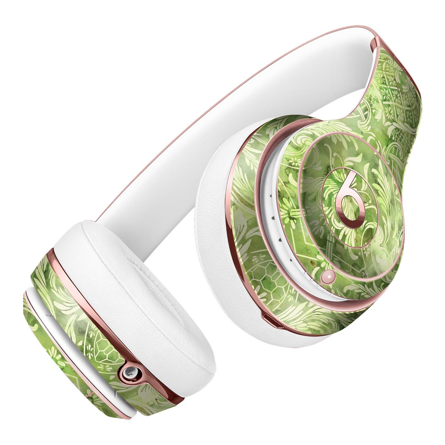 Green Damask v2 Watercolor Pattern skin kit for Beats by Dre Solo 3 Wireless Headphones, showcasing vibrant colors and intricate design.