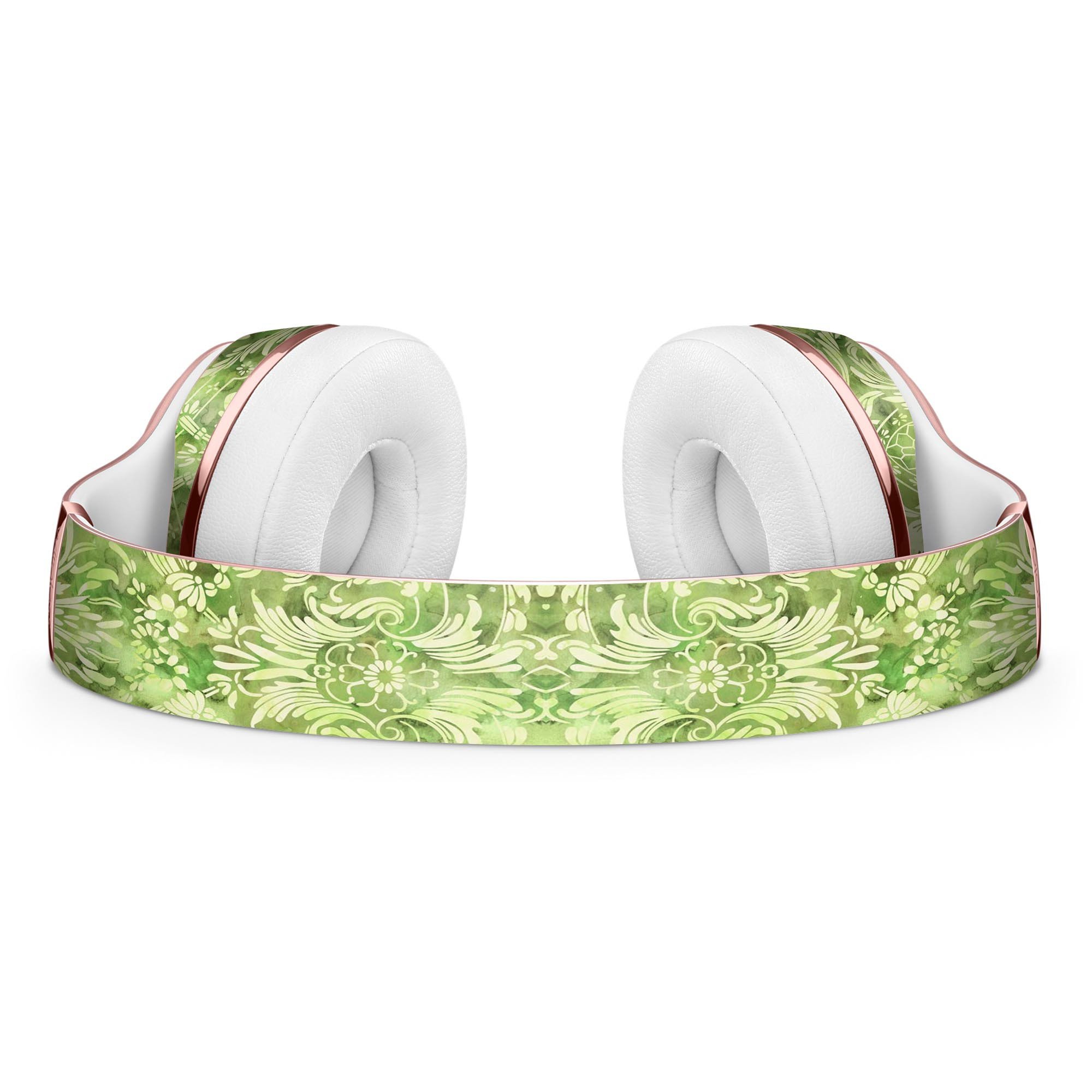 Green Damask v2 Watercolor Pattern skin kit for Beats by Dre Solo 3 Wireless Headphones, showcasing vibrant colors and intricate design.