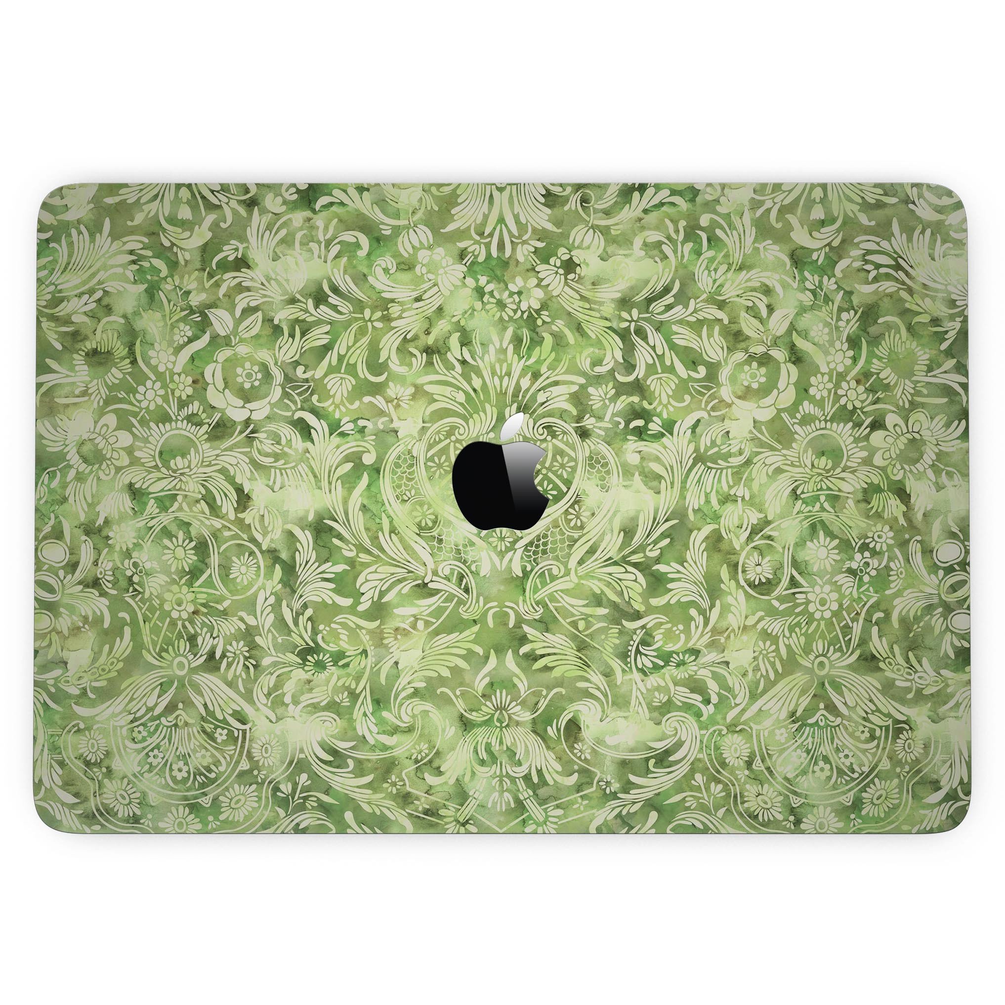 Green Damask v2 Watercolor Pattern skin for MacBook Pro with Touch Bar, showcasing elegant design and premium vinyl material.