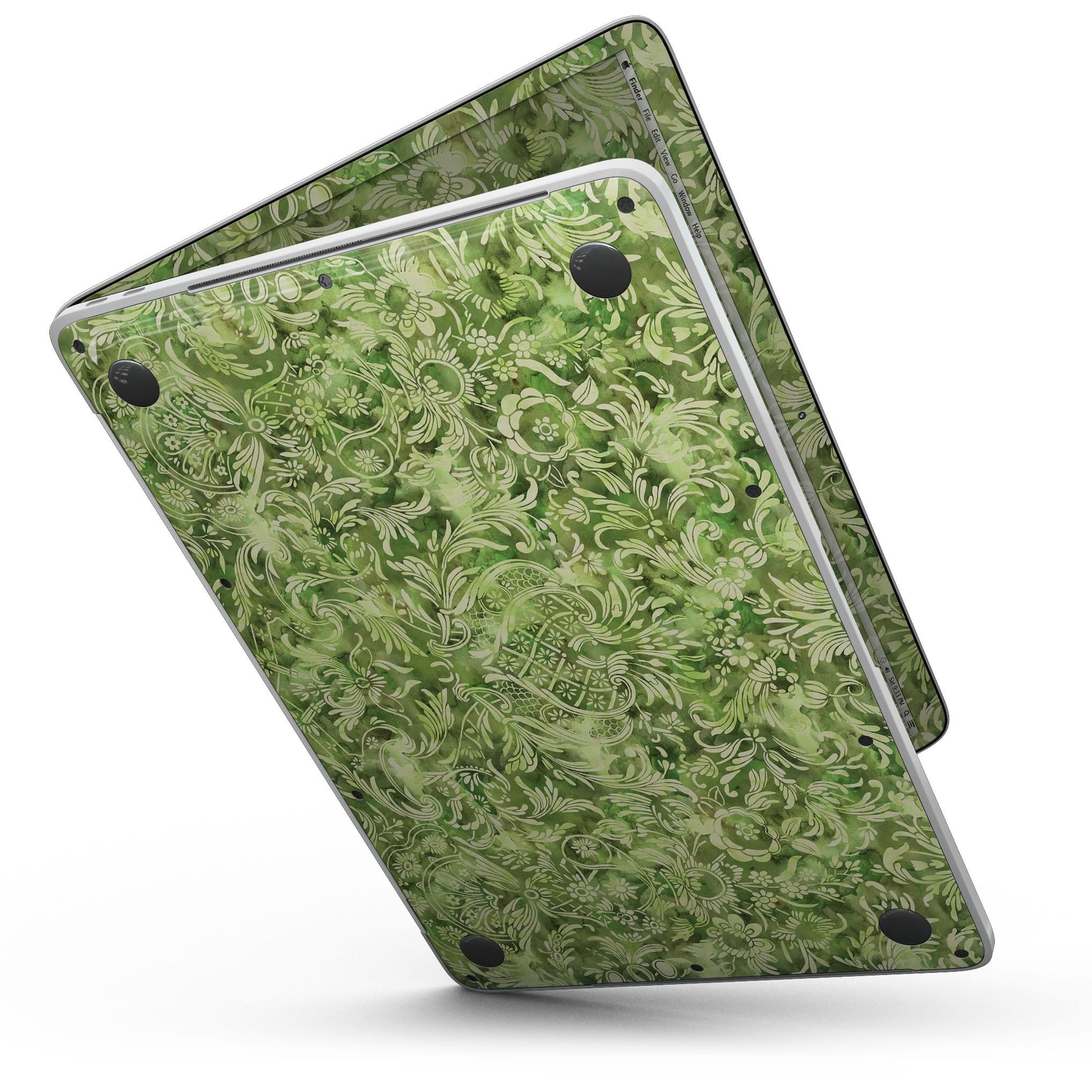 Green Damask v2 Watercolor Pattern skin for MacBook Pro with Touch Bar, showcasing elegant design and premium vinyl material.