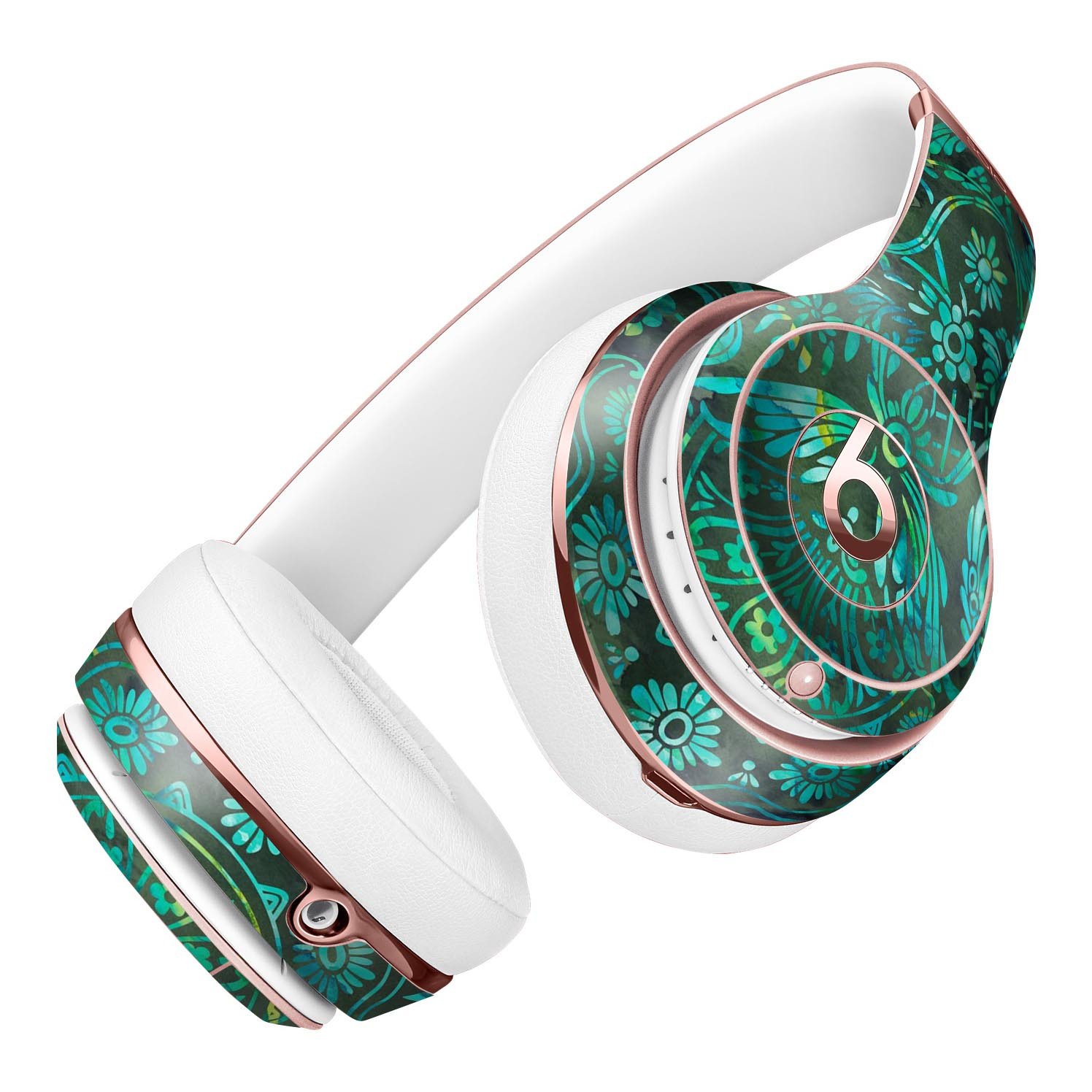 Green Damask Watercolor Pattern Full-Body Skin Kit for Beats by Dre Solo 3 Wireless Headphones, showcasing a stylish design.