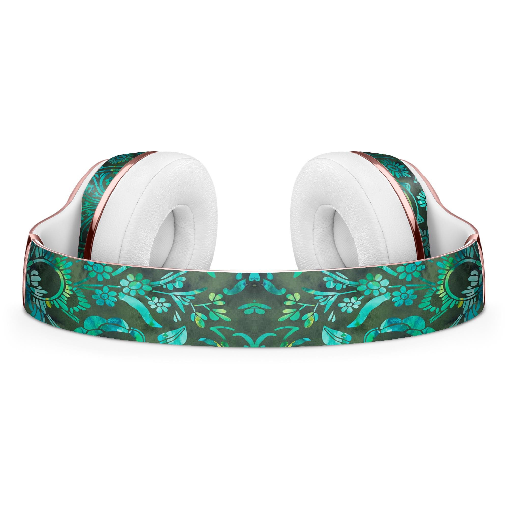 Green Damask Watercolor Pattern Full-Body Skin Kit for Beats by Dre Solo 3 Wireless Headphones, showcasing a stylish design.