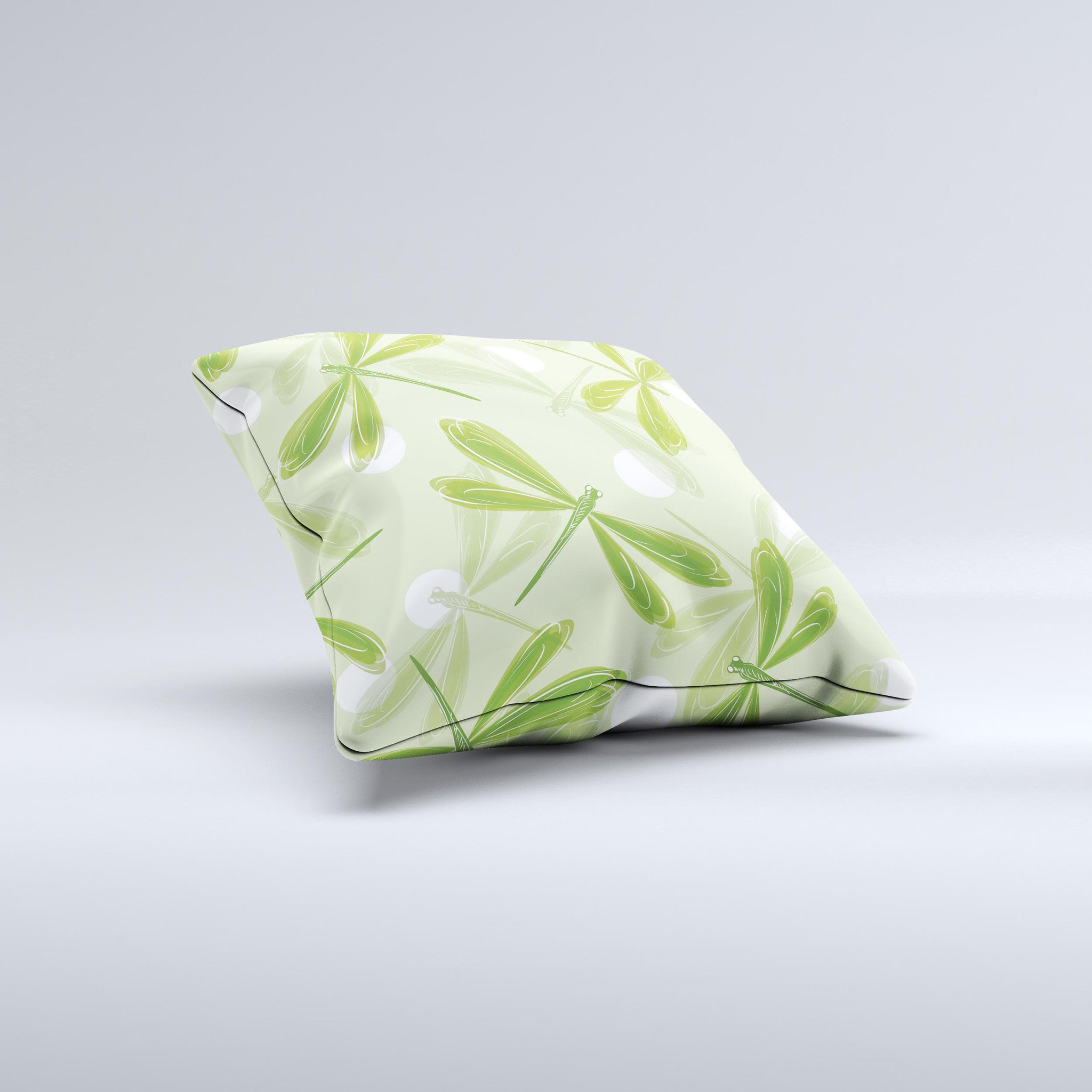 Green DragonFly Ink-Fuzed Decorative Throw Pillow featuring vibrant colors and unique handcrafted design, perfect for home decor.