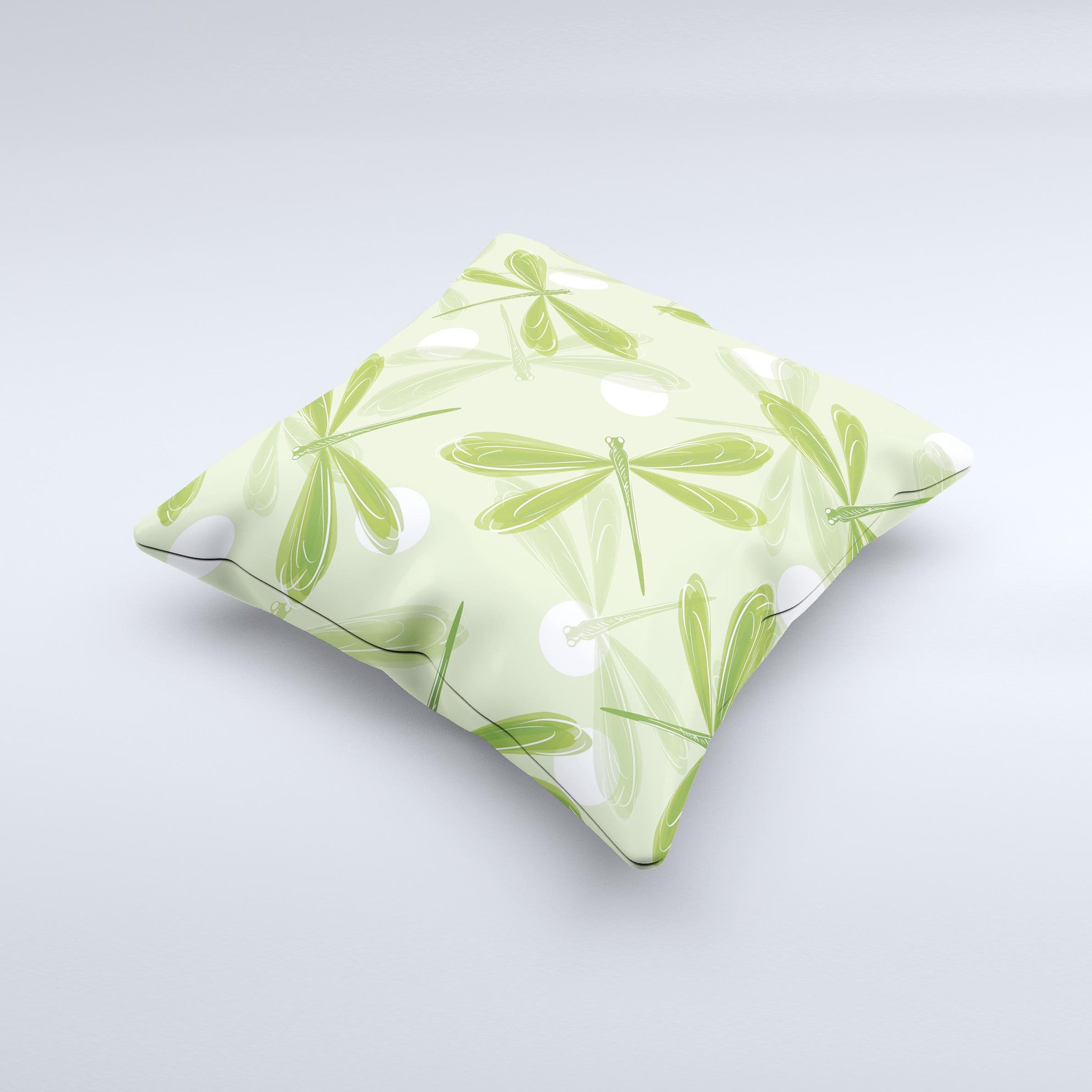 Green DragonFly Ink-Fuzed Decorative Throw Pillow featuring vibrant colors and unique handcrafted design, perfect for home decor.